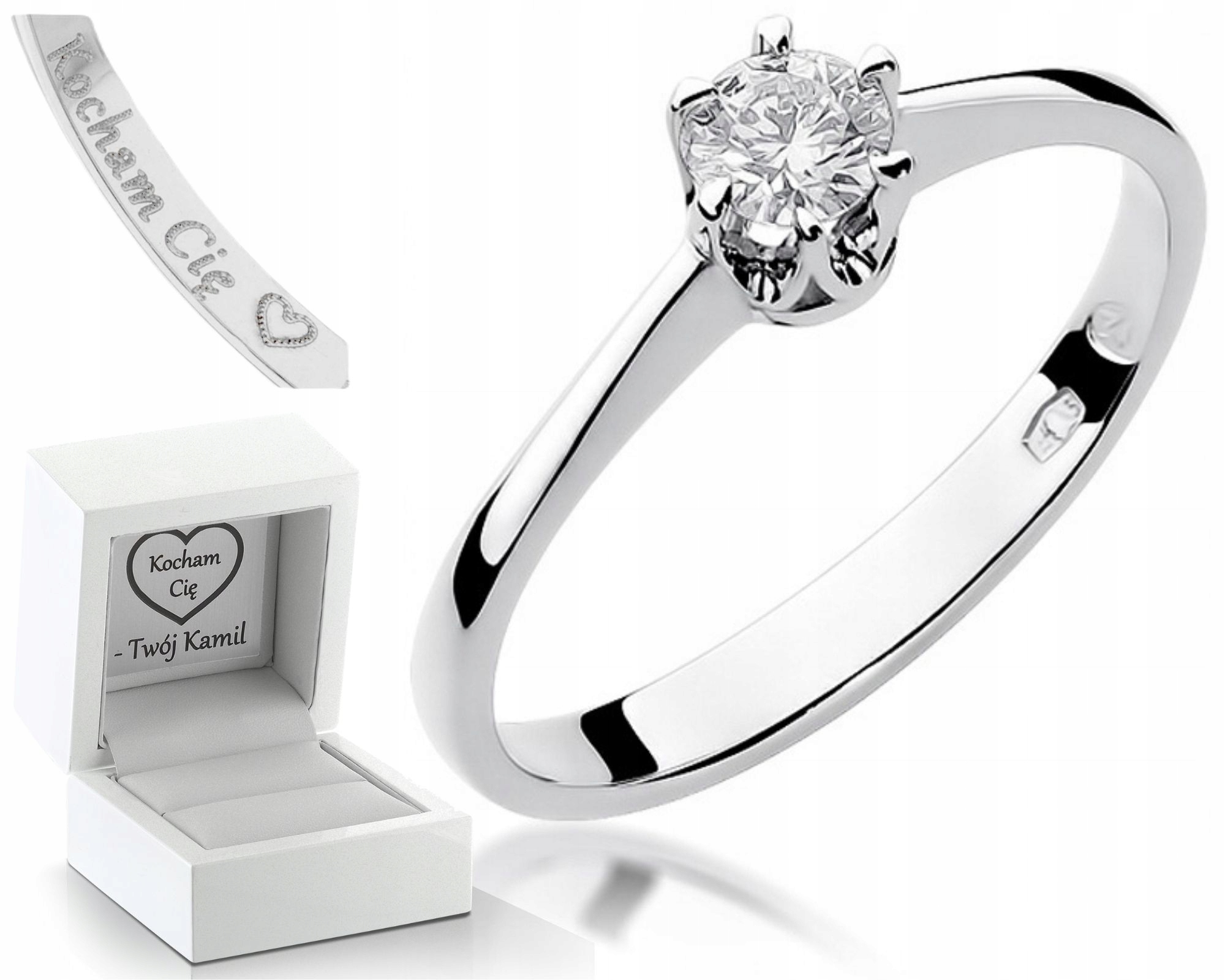 Prstýnek Brylant 0,20 Ct Bílé Zlato Gravírování Pro Ženu