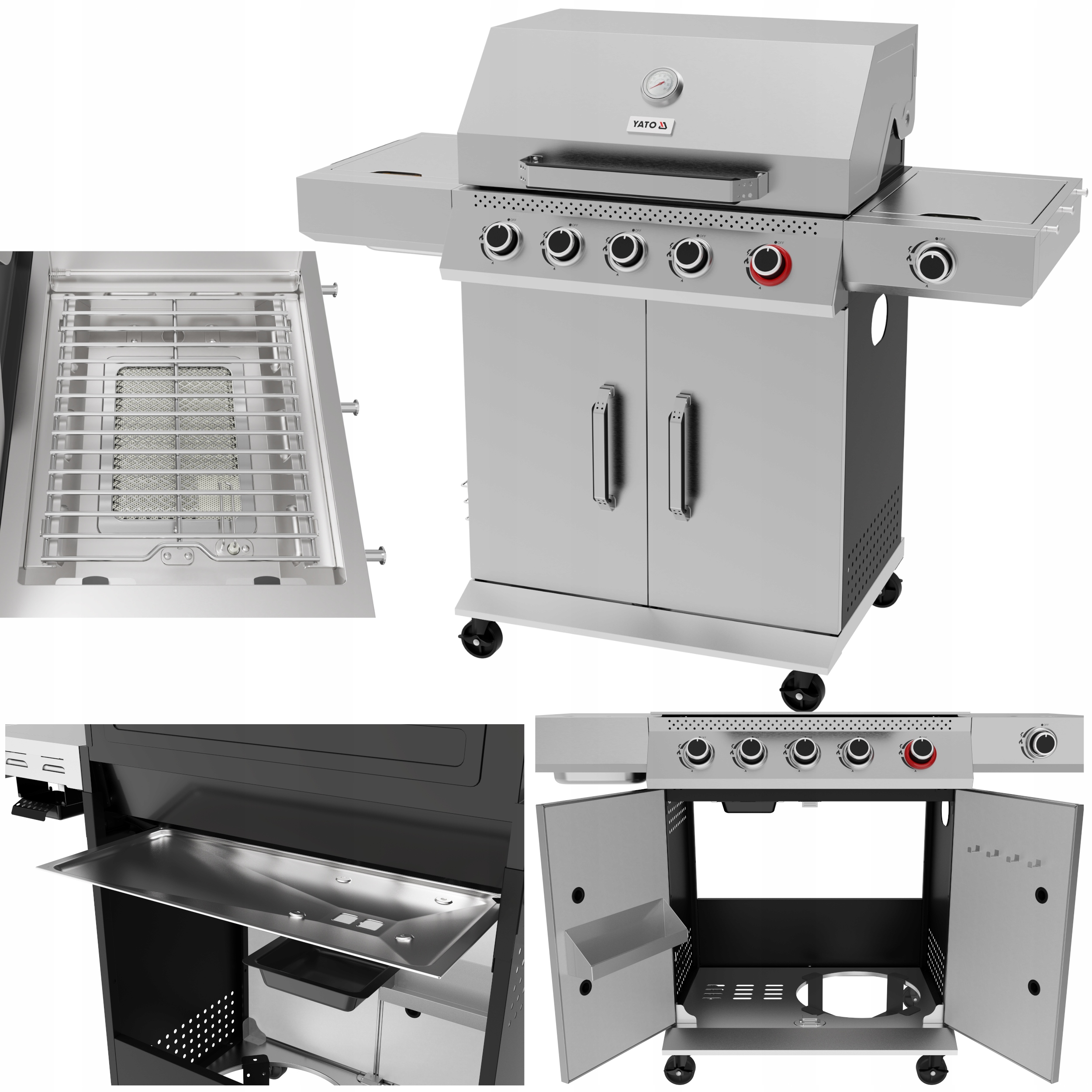 Ogrodowy Grill Gazowy Yao 5+1 Żeliwny Ruszt 19,5 Kw Stal Nierdzewna Yato