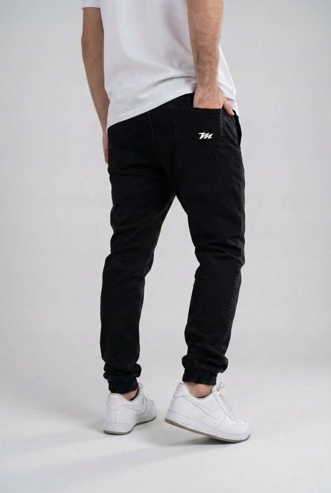 Pánské Jogger Džínové Kalhoty Černé Na Gumičce Metoda Mini Haft Logo L