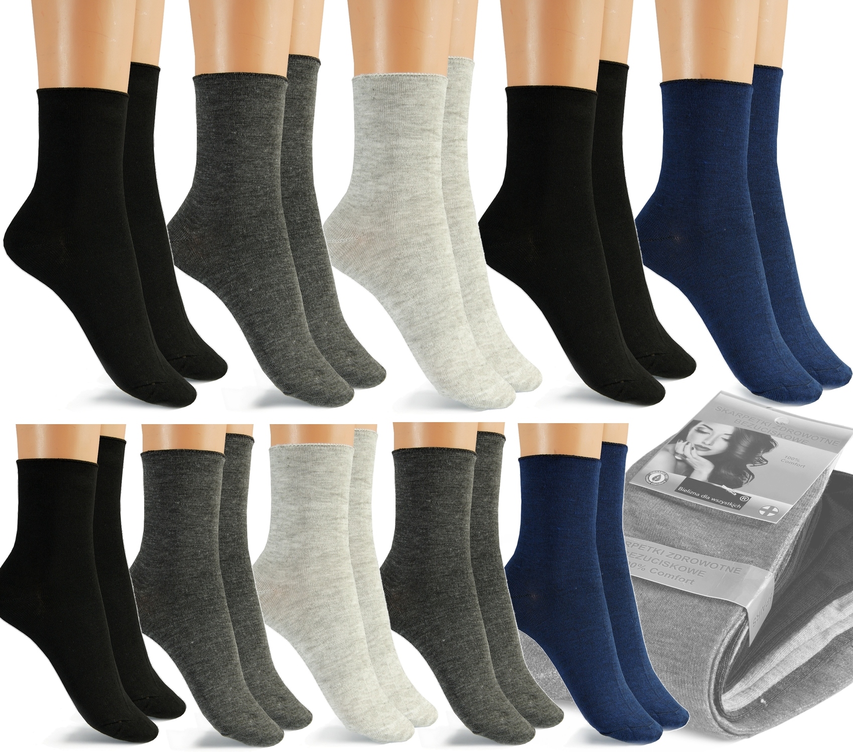 

10x Damskie skarpety Bawełniane Bezuciskowe 39-42