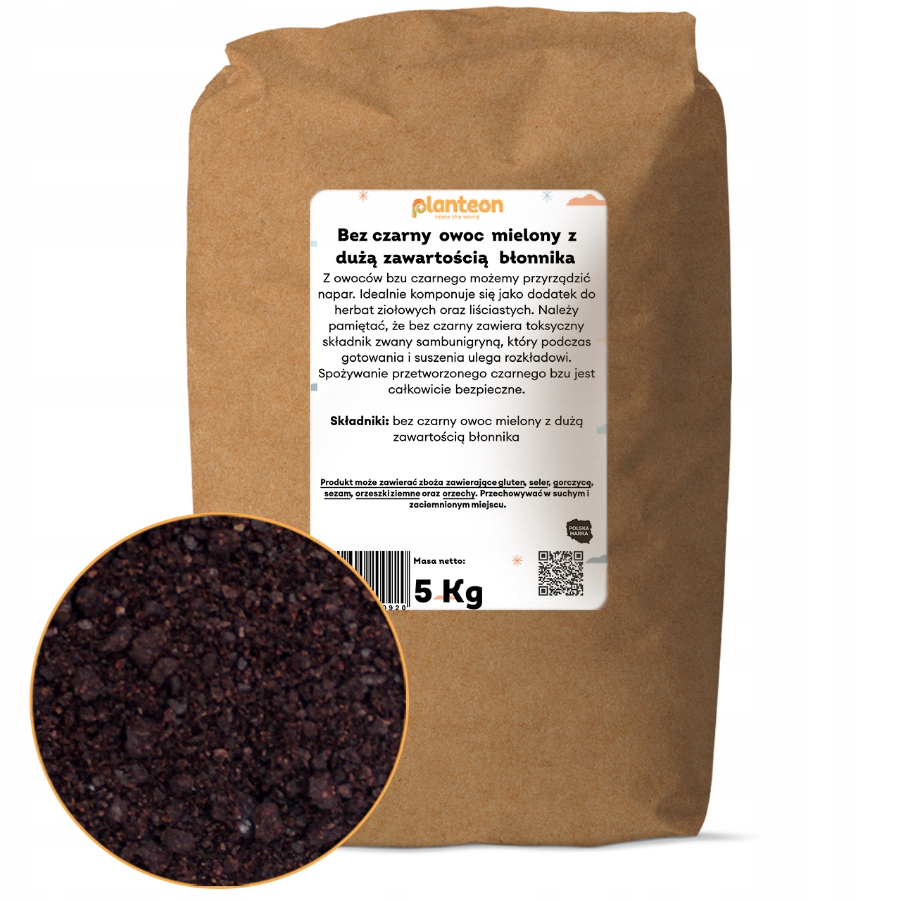 Bez černý mletý plod s vysokým obsahem vlákniny 5 kg