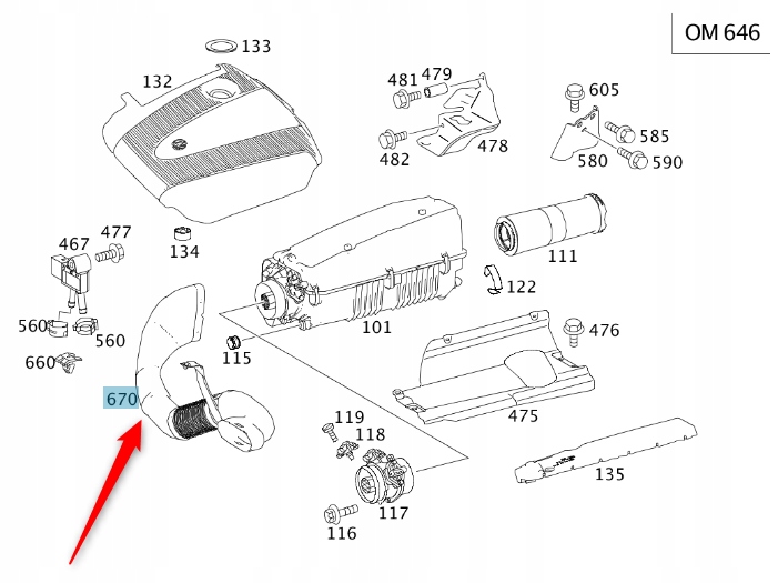 Trubka Pro Přívod Vzduchu Mercedes C W203 OM646 2,2