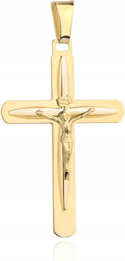 Zlatý kříž 585 s obrázkem Pána Ježíše je vypouklý jako dárek ke křtu.
