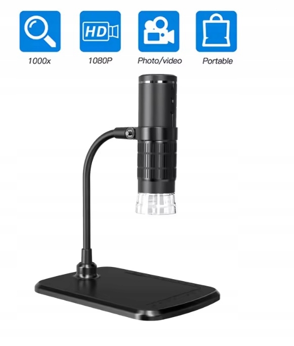 Mikroskop 1000x 3v1 digitální kamera Lupa s Usb C stojánkem