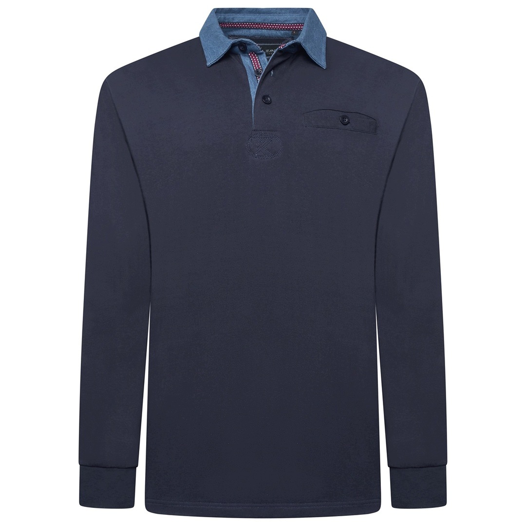 Tričko Pánské Polo s dlouhým rukávem Tmavě modré Kam Velké Velikosti [Velikost 6XL]