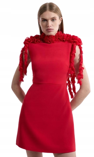 Karen Millen Petite Červená Šaty S Volánky Před Kolenem 36 B1F