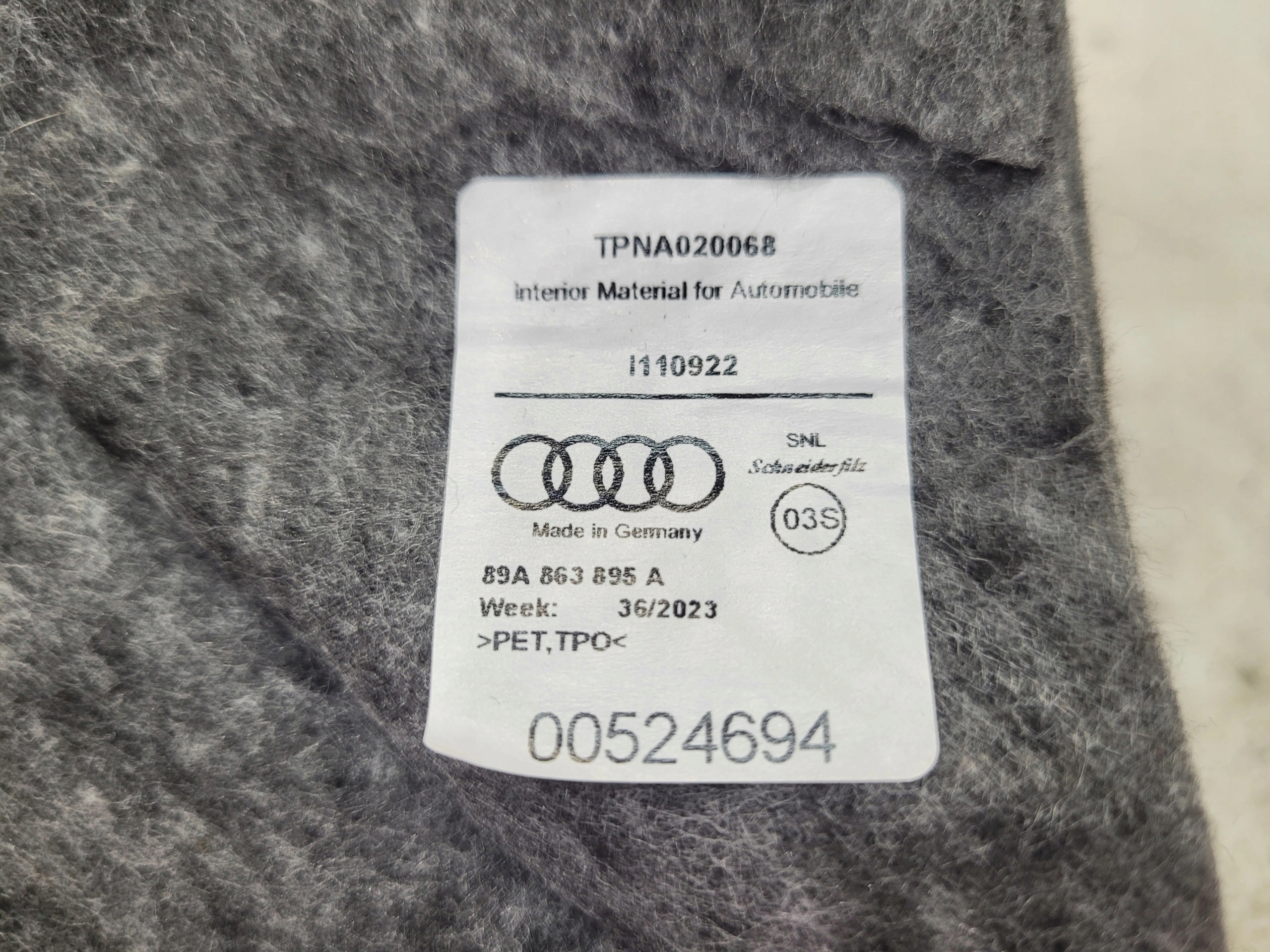 hangszigetelő NADKOLA bal far AUDI Q4 E-TRON SPORTBACK 89A863895A