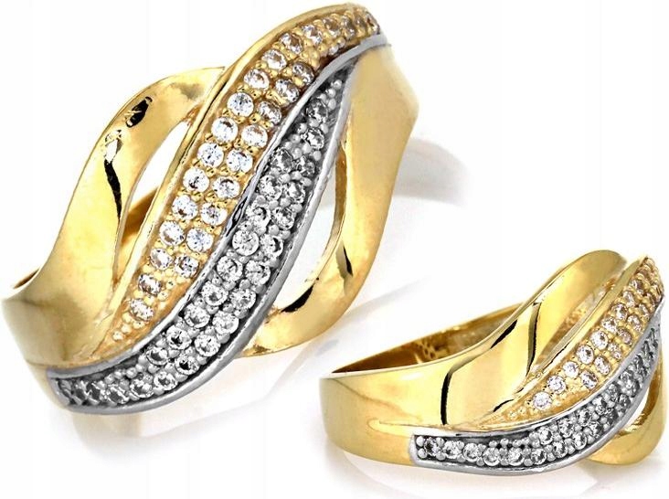 Prstýnek dvoubarevný s zirkony r10 v elegantním provedení