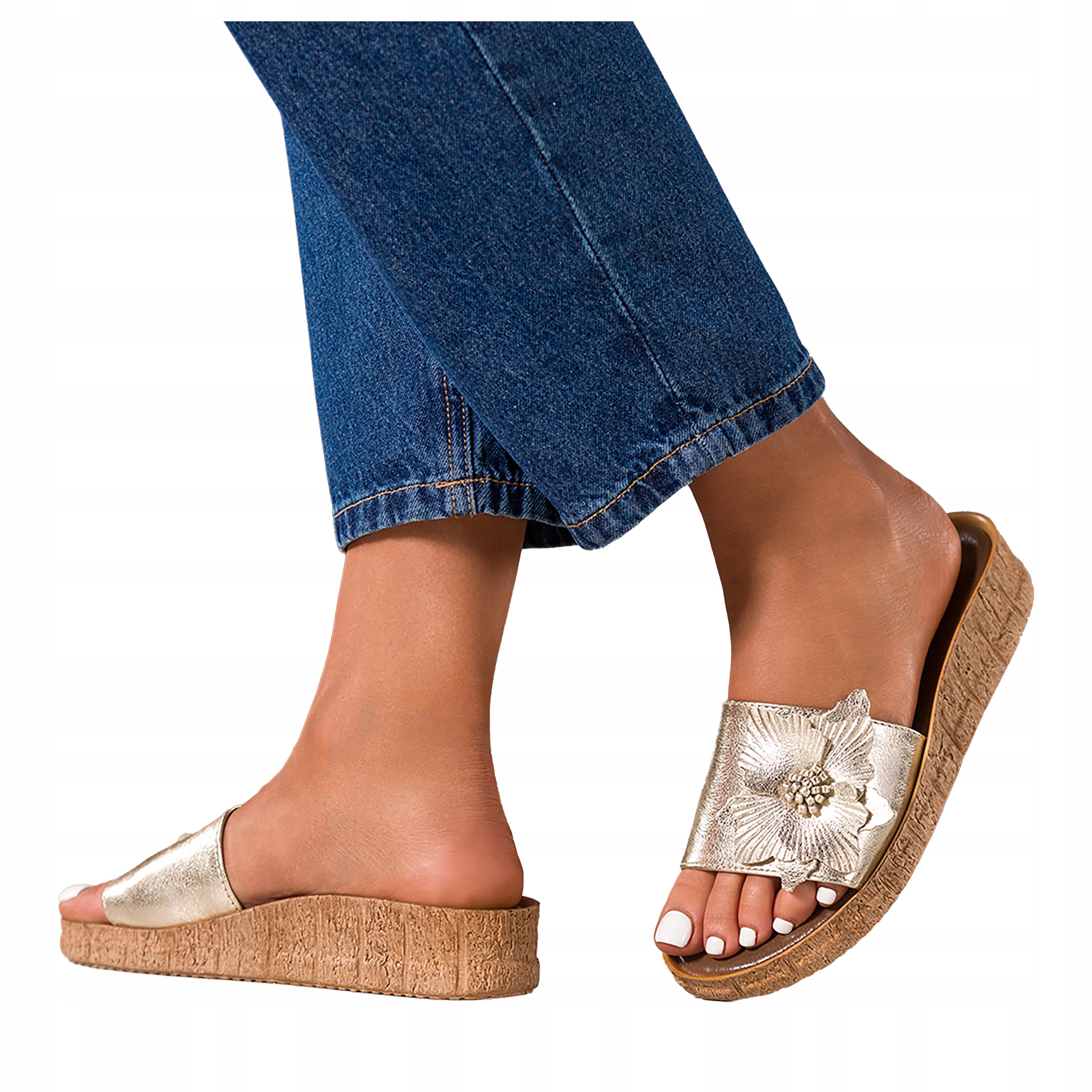 Zlaté Nazouváky Dámské Pohodlné Pásek s květinou na klínku Kožené vel. 37