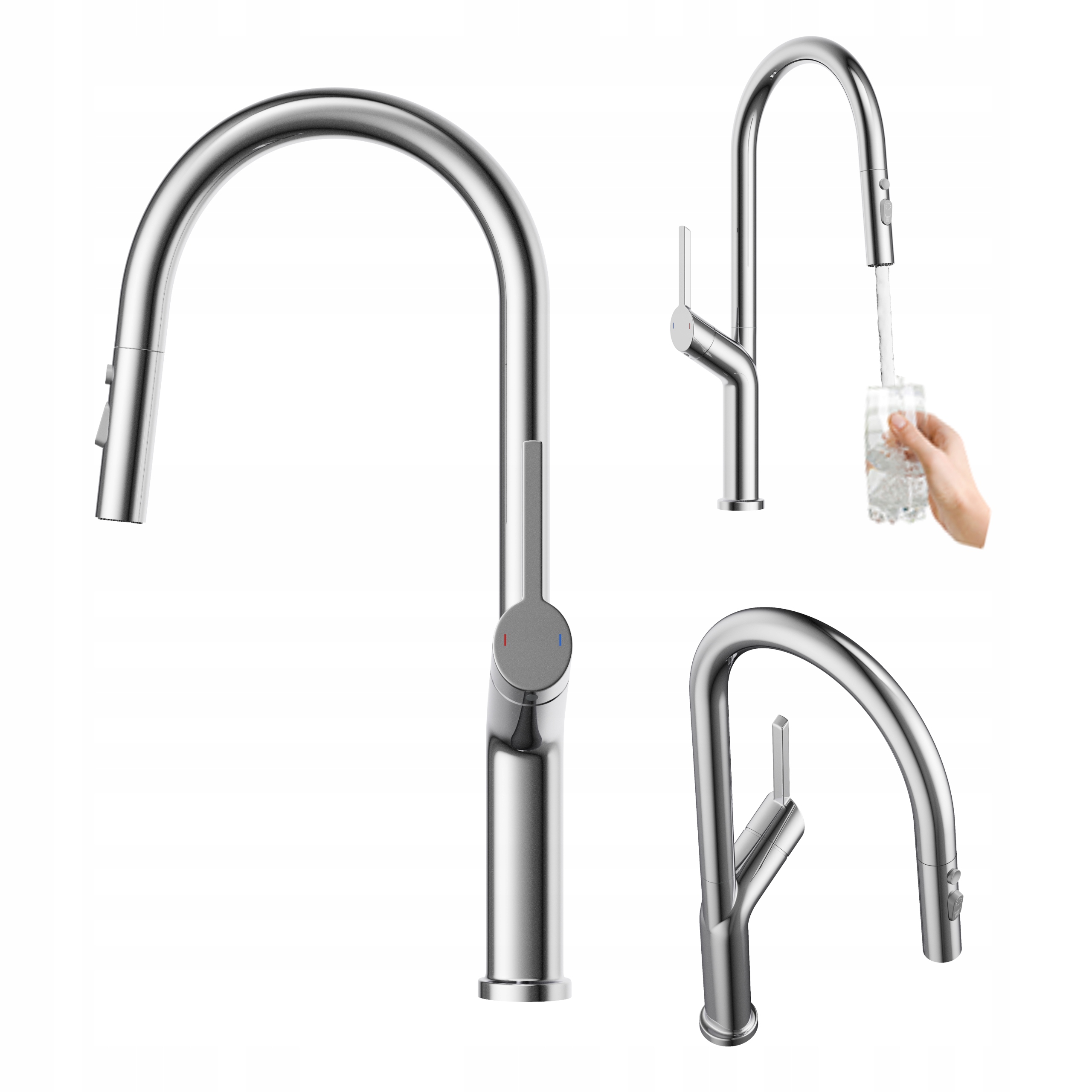 Kuchynská batéria Nokka chróm s výsuvným výtokom, stojanový kuchynský kohútik