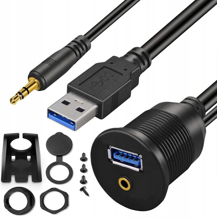 Przedłużacz x2 3 m USB 3.0 3A AUX mini jack 3,5 mm