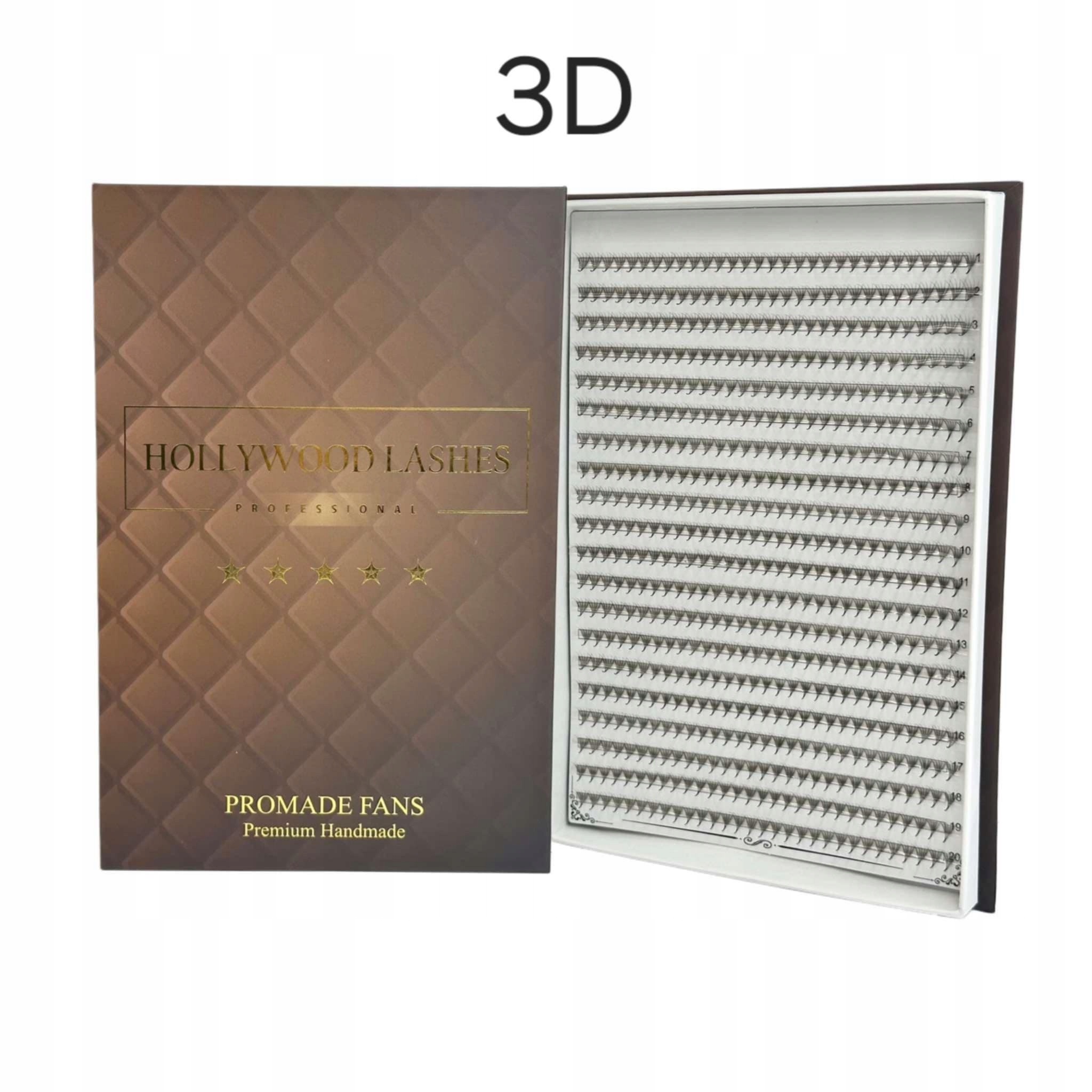 Řasy Vějíře Hotové 1200ks 3D 0.10C 10mm Hollywood Lashes Hnědá