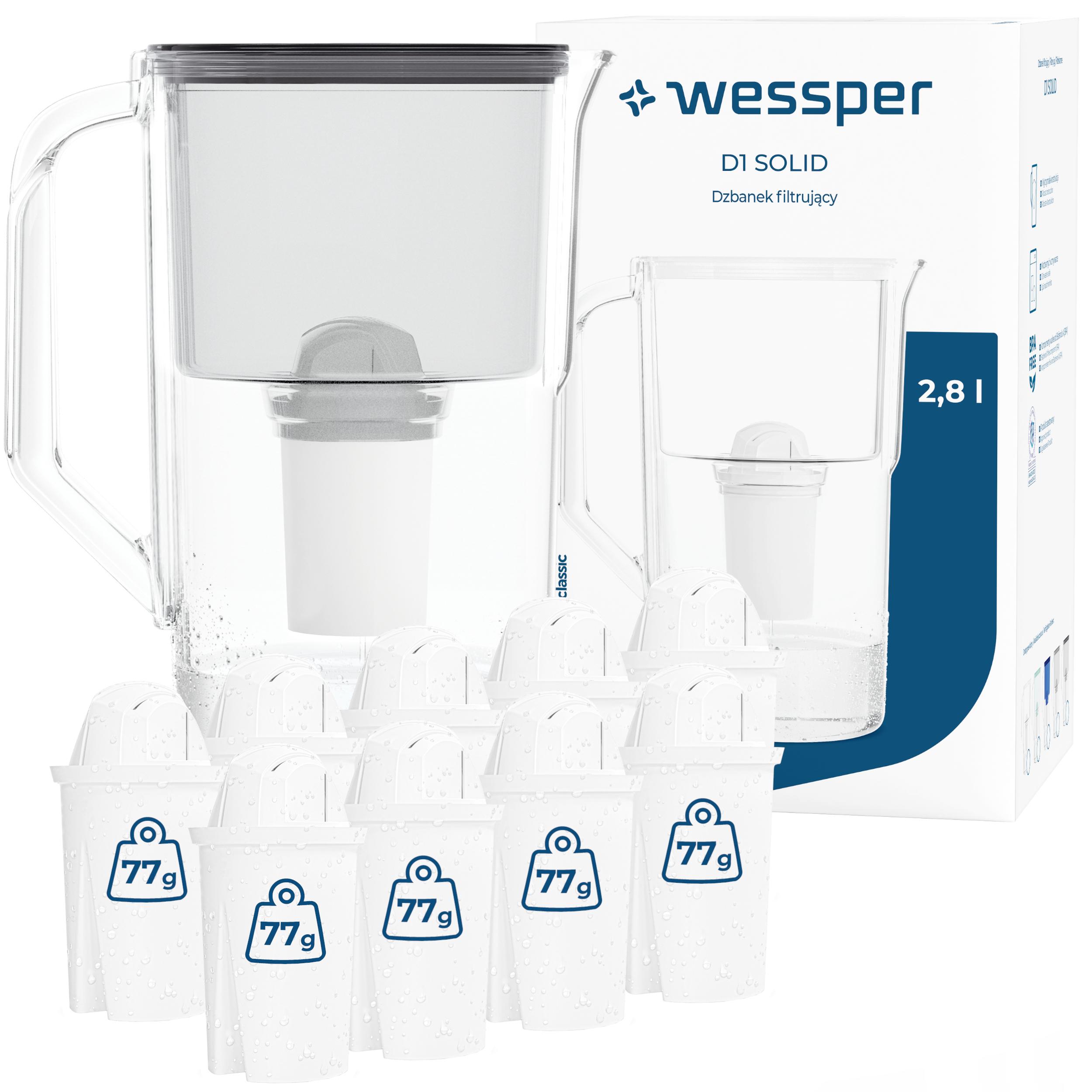 Plastová filtrační konvice Wessper D1 Solid 2,8 l černá 10 x filtr