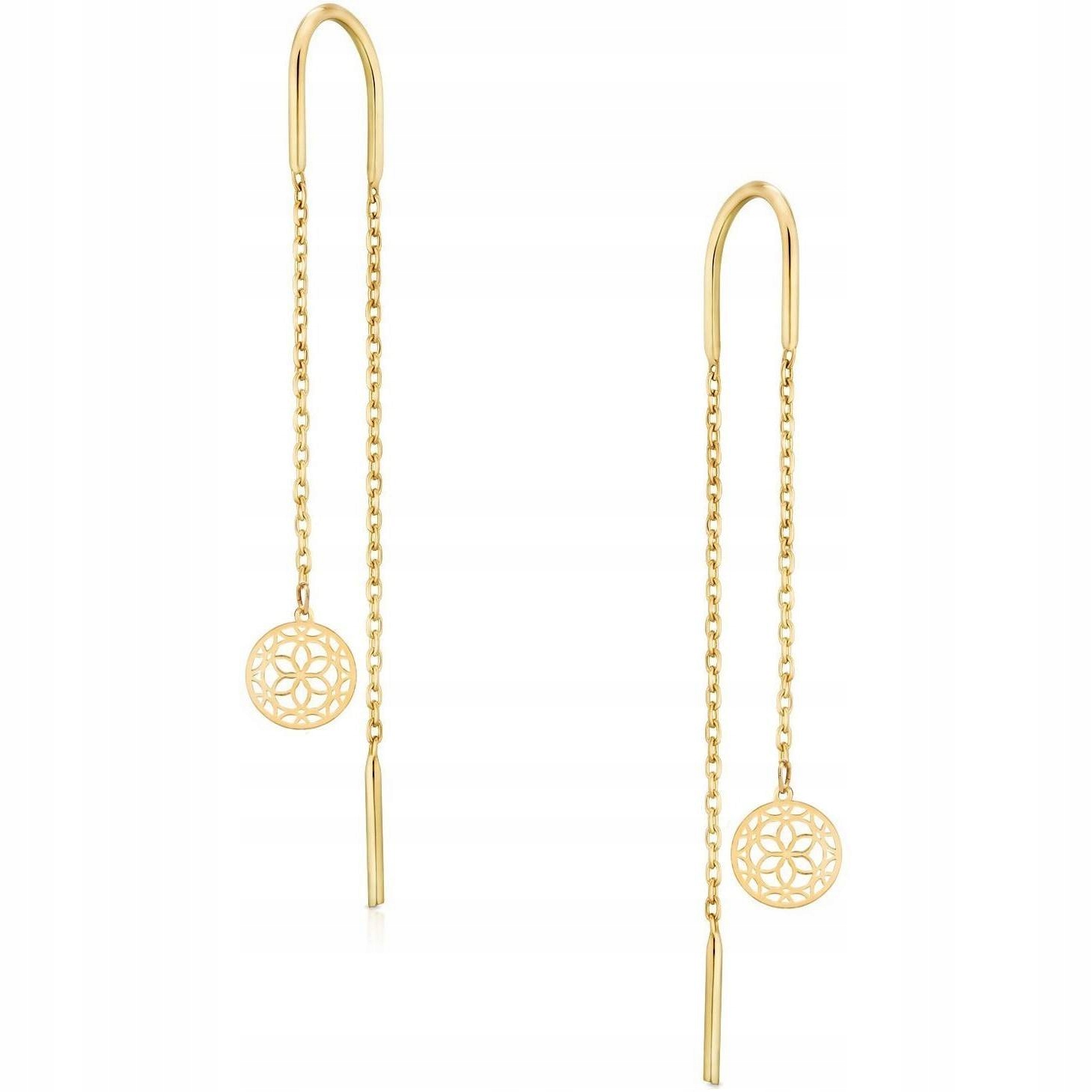 

Złote kolczyki przeciągane 585 ażurowe kółko