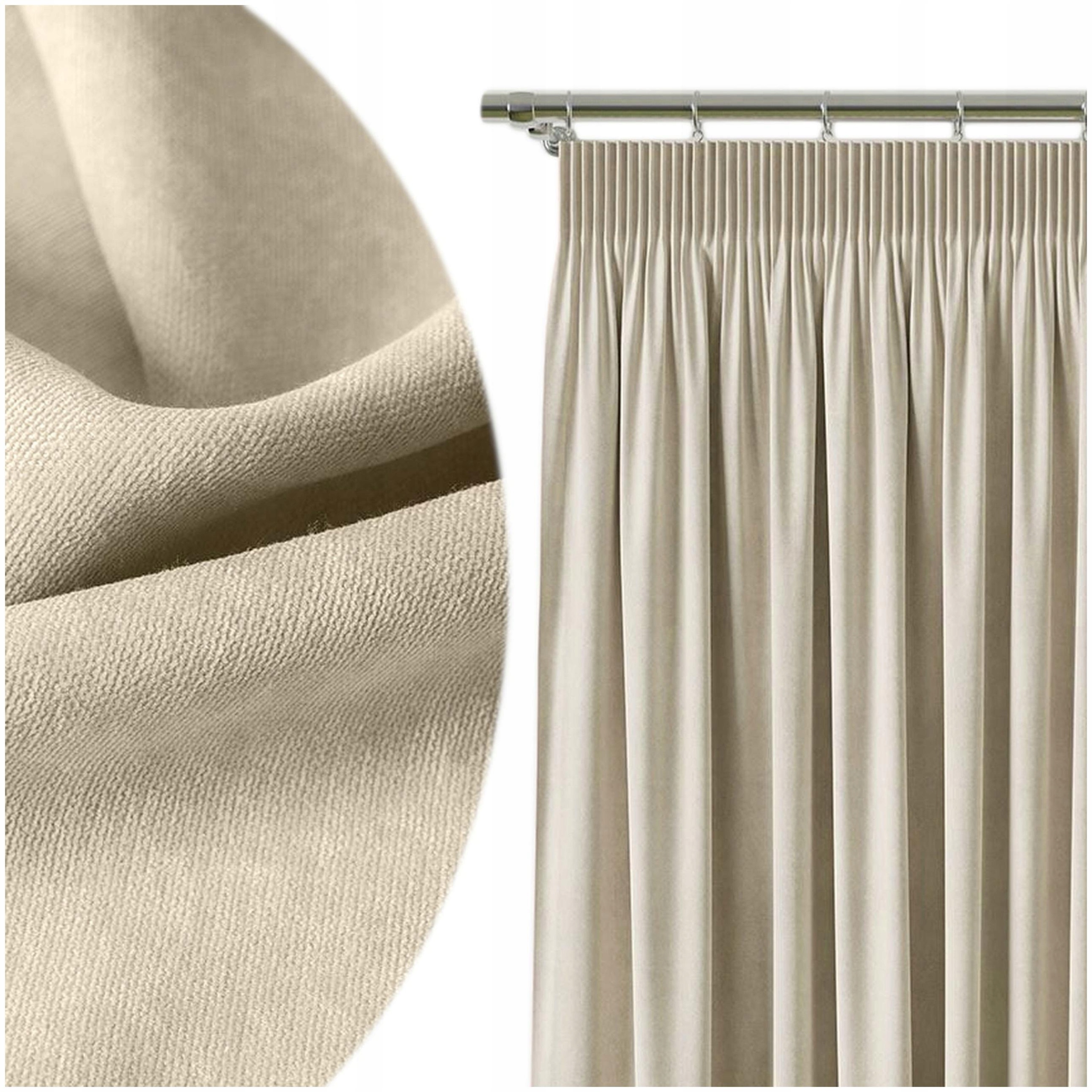 Béžová Záclona Na Pásku 280x250 Široká Záclona Hladký Velúr Béžová 9924