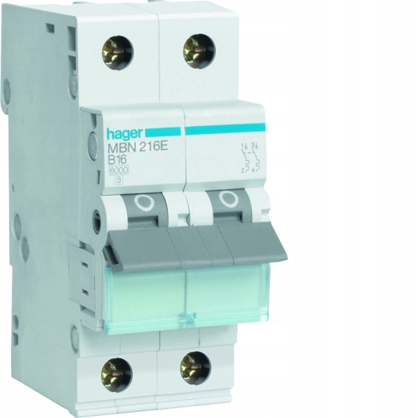 

Hager Mcb Wyłącznik nadprądowy 6kA 2P B16A MBN216E