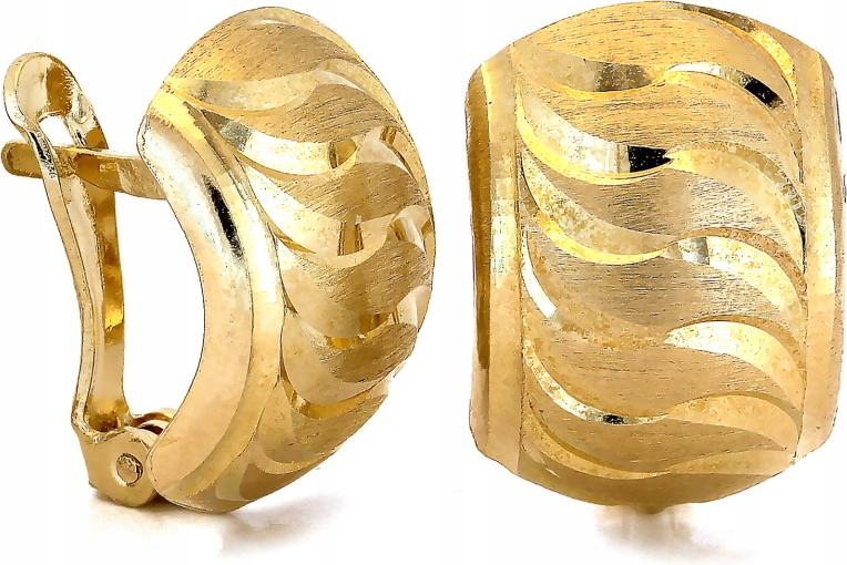 Náušnice zlaté 585 populární vzor plechů se saténem, široké jako dárek 14k