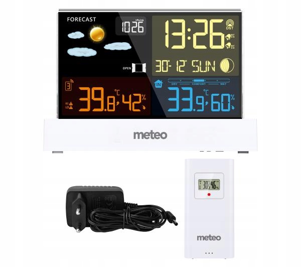 Stacja pogody Meteo SP110B Zegar Budzik Datownik Prognozowanie pogody Biała