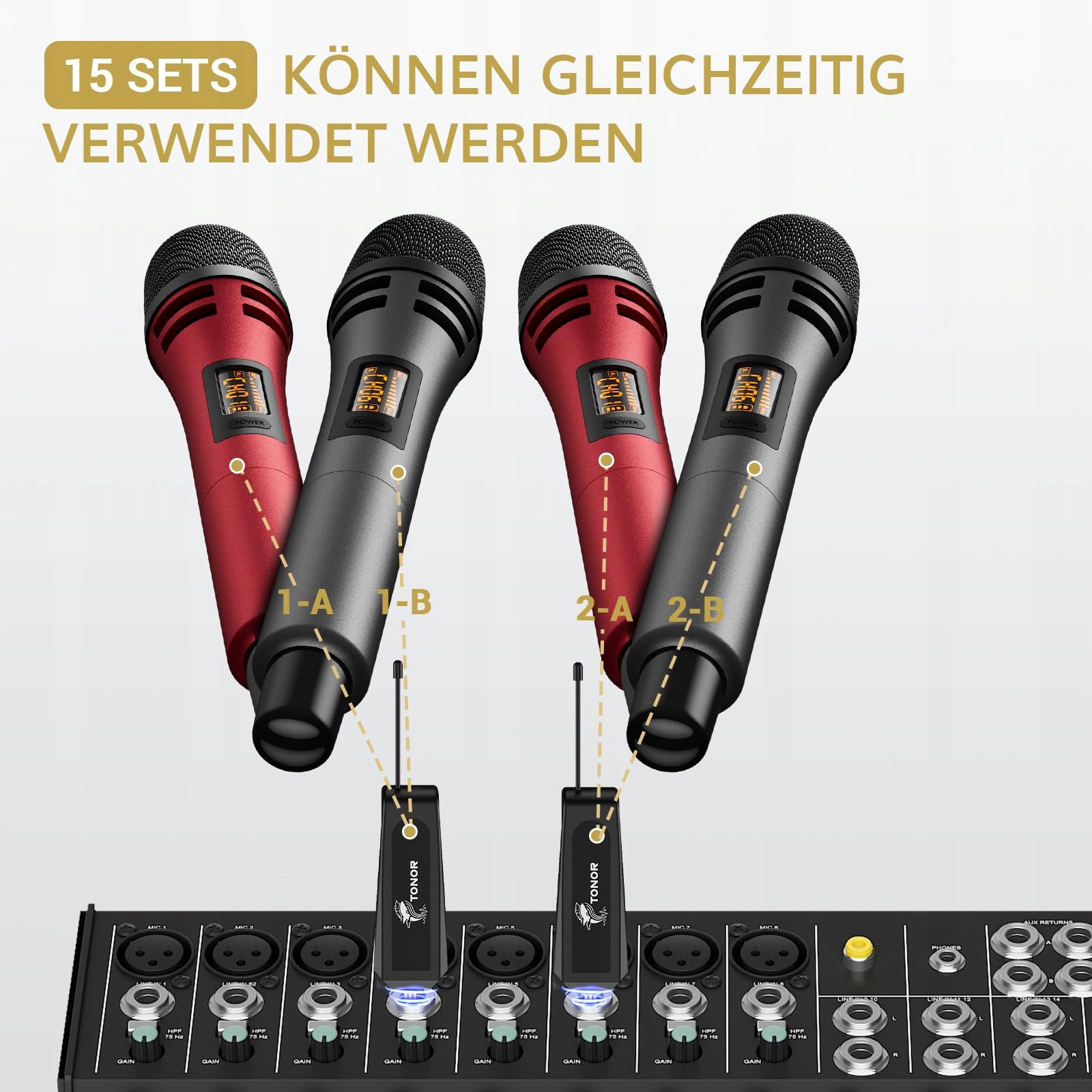 TONOR Mikrofon Bezprzewodowy Dynamiczny Z Odbiornikiem Do Karaoke PA — miniatura 7