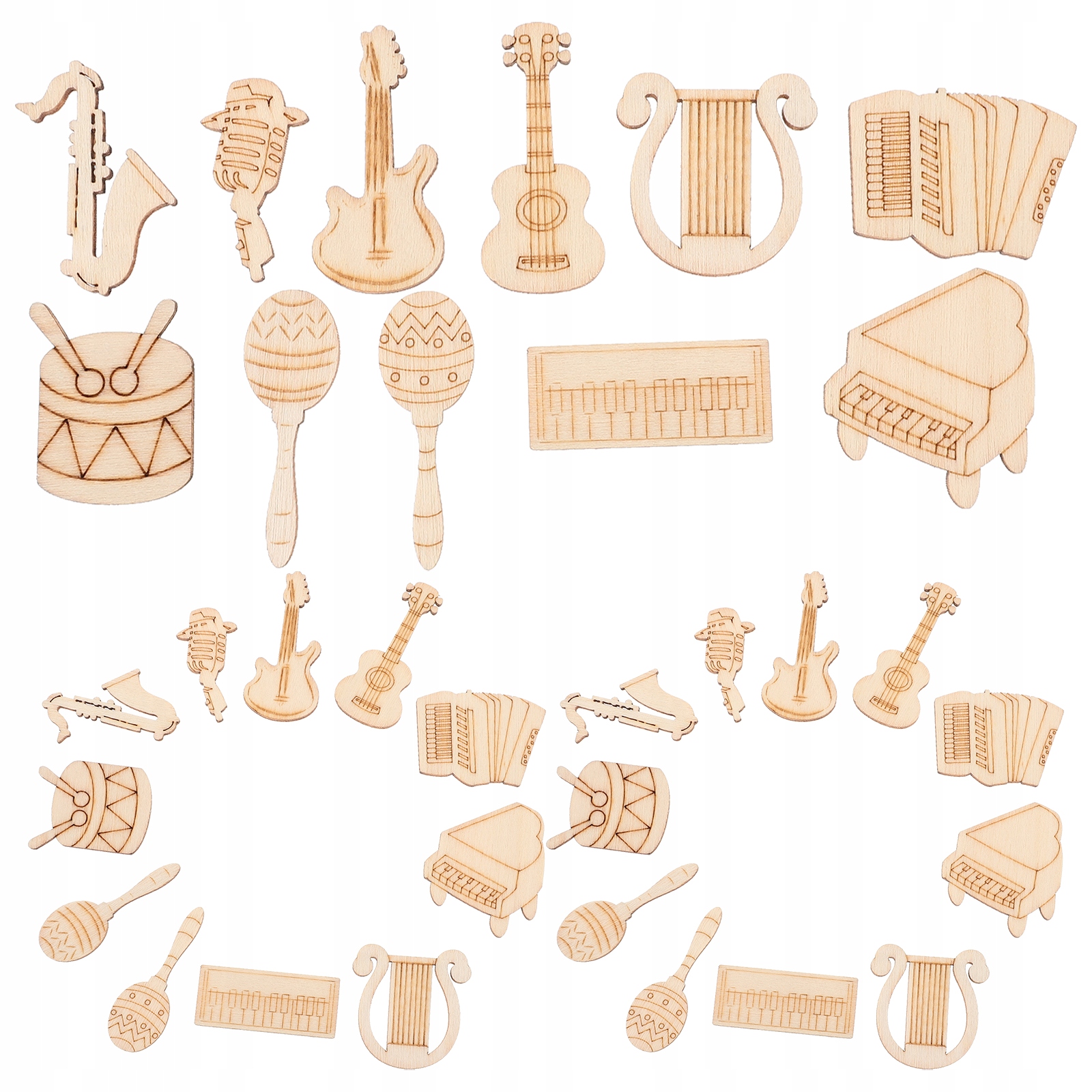100 szt. Plasterków drewna w kształcie instrumentu muzycznego • Cena