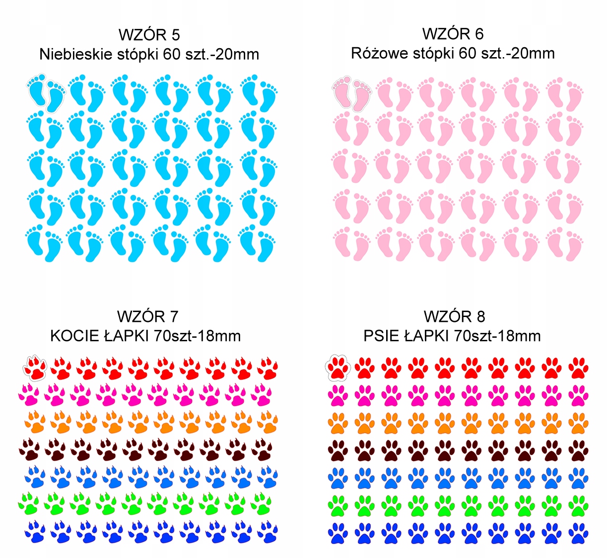 NAKLEJKI motywacyjne 70szt-18mm PSIE ŁAPKI Marka inna