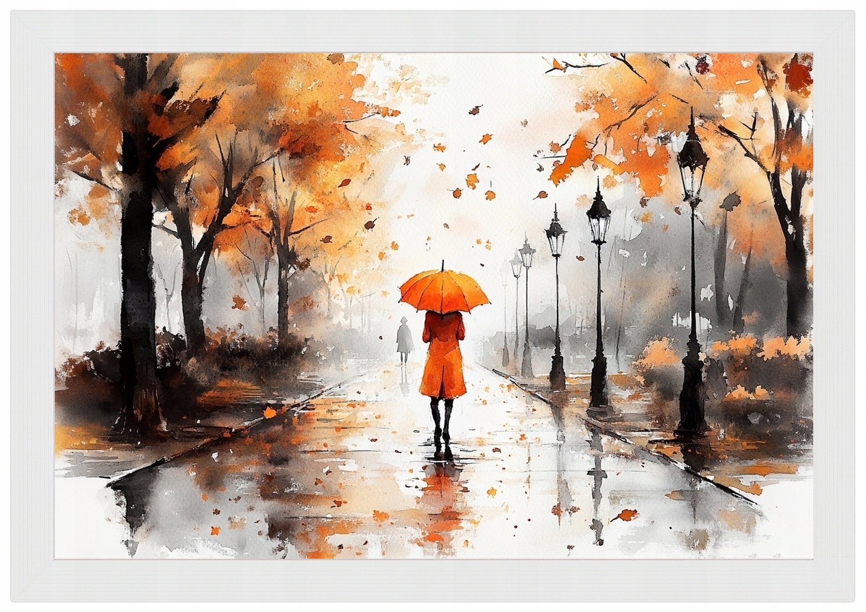 Rám Rámeček Plakát S Dřevěným Akvarelem, Ulice, Alejka, Deštník, Deštník 60x40