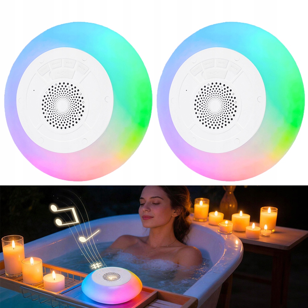 2x Bezdrátový Voděodolný Reproduktor Do Bazénu Bluetooth Led Rgb Plovoucí