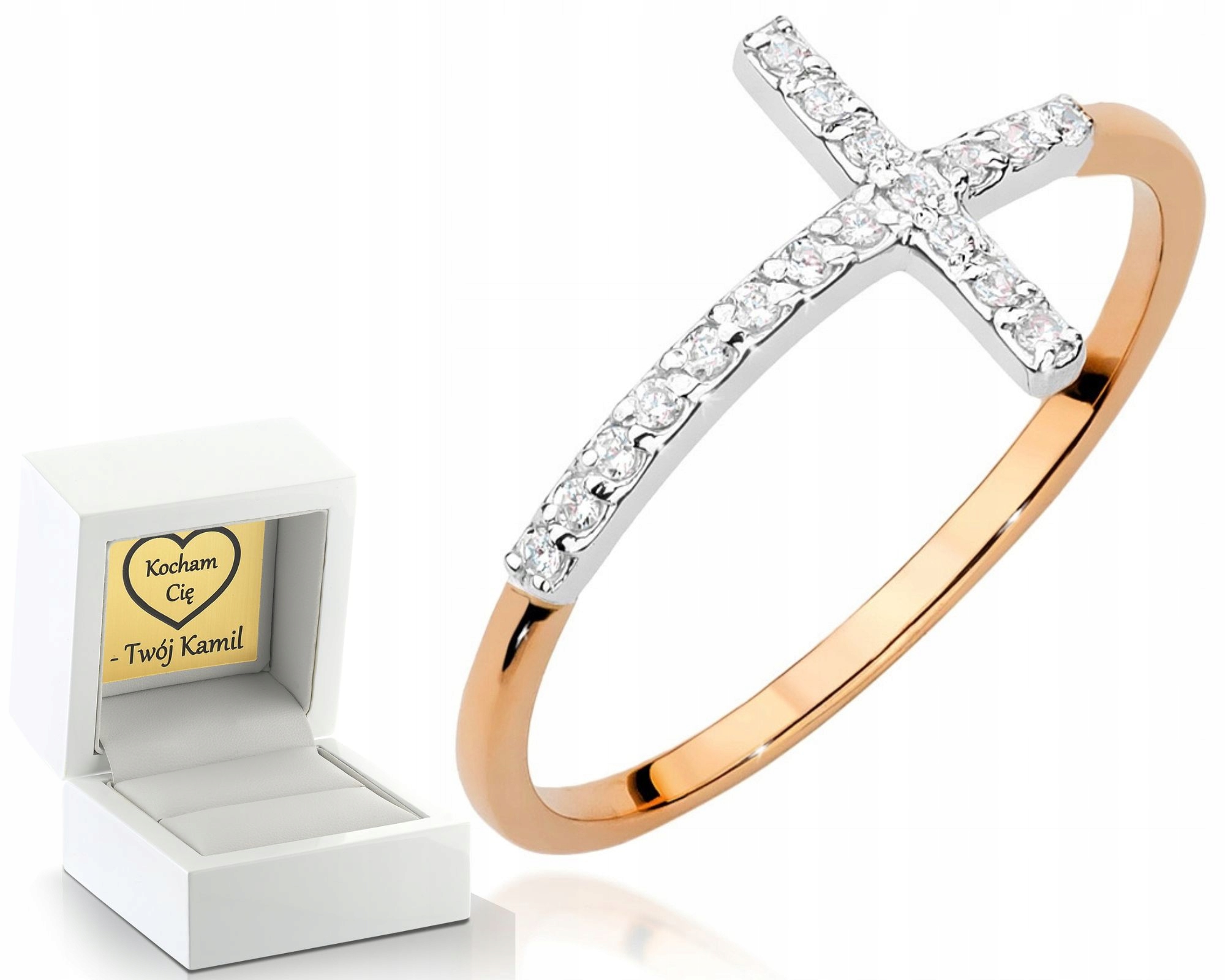 Růžové Zlato Prstýnek S Brilianty Gravírování 0.585 Zlato