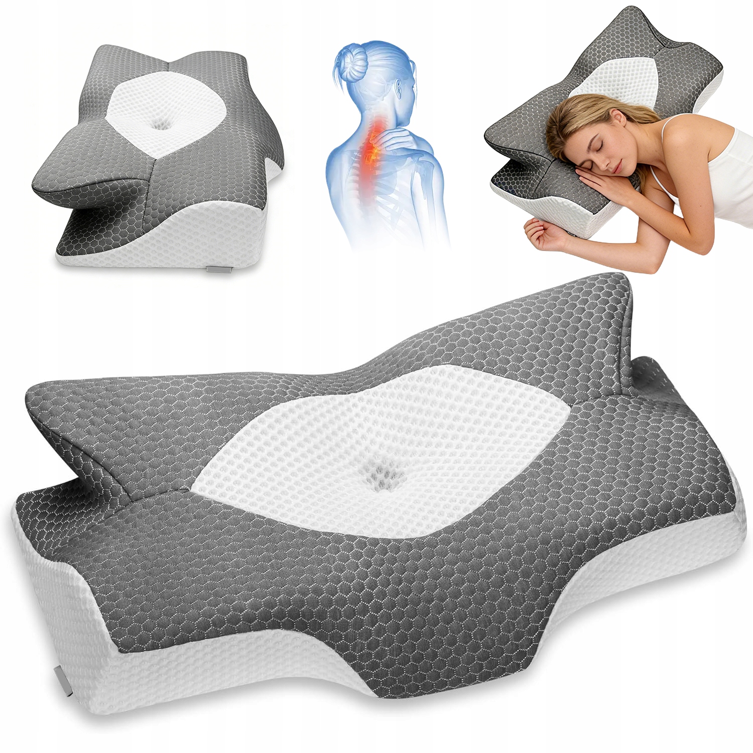 Poduszka Z Pianki Memory Ortopedyczna Regulowana Wysokość Szary