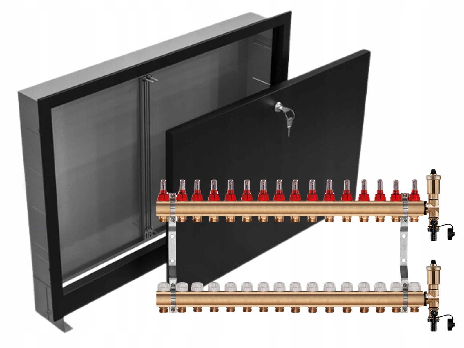 Mosazný Rozdělovač 16 Sekcí Podomítková Skříňka Černá