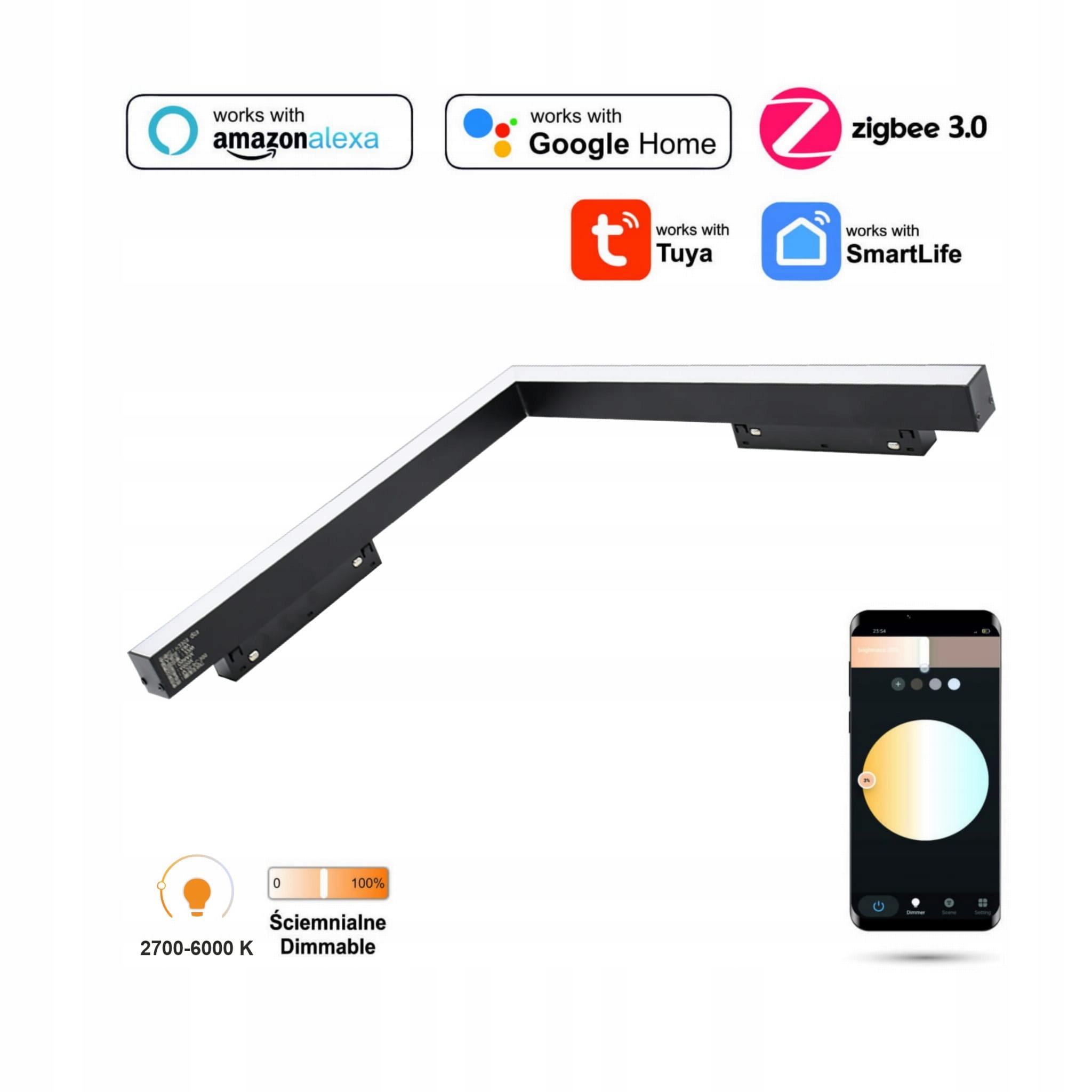 Úhlový horizontálny Led reflektor Zigbee Ultron 16W Smart Track 48VDC 3000-5000K