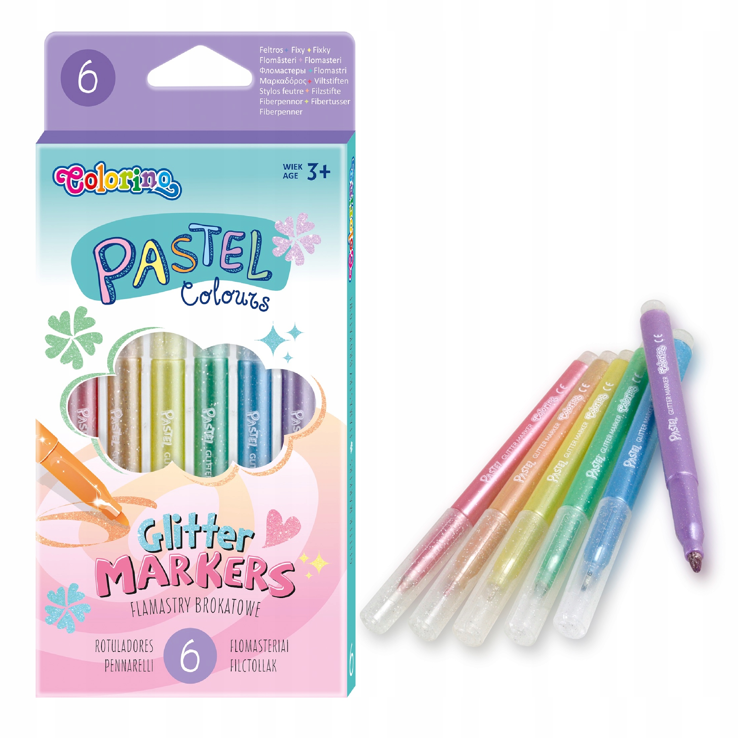 FLAMASTRY BROKATOWE PASTELOWE 6 KOLORÓW COLORINO