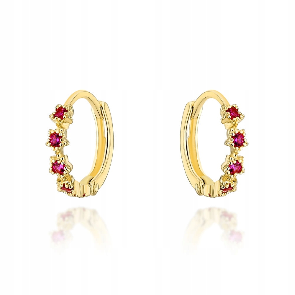 Zlaté Náušnice s květinovým vzorem 585 s fuchsiovými kubickými zirkony na kreolském dárek