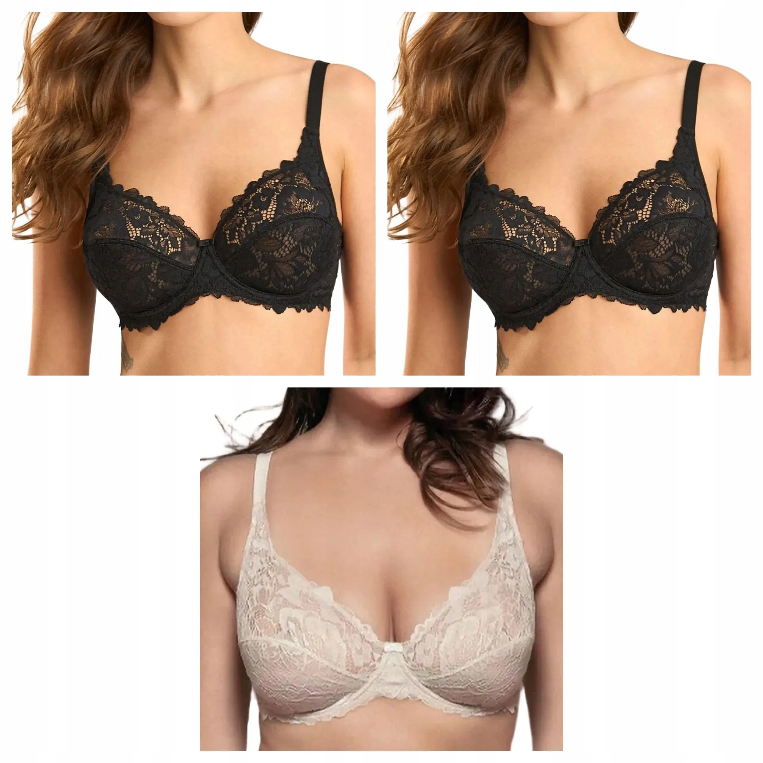 3x měkká krajková podprsenka Lormar Curvy 400L 2x černá ecru 80B