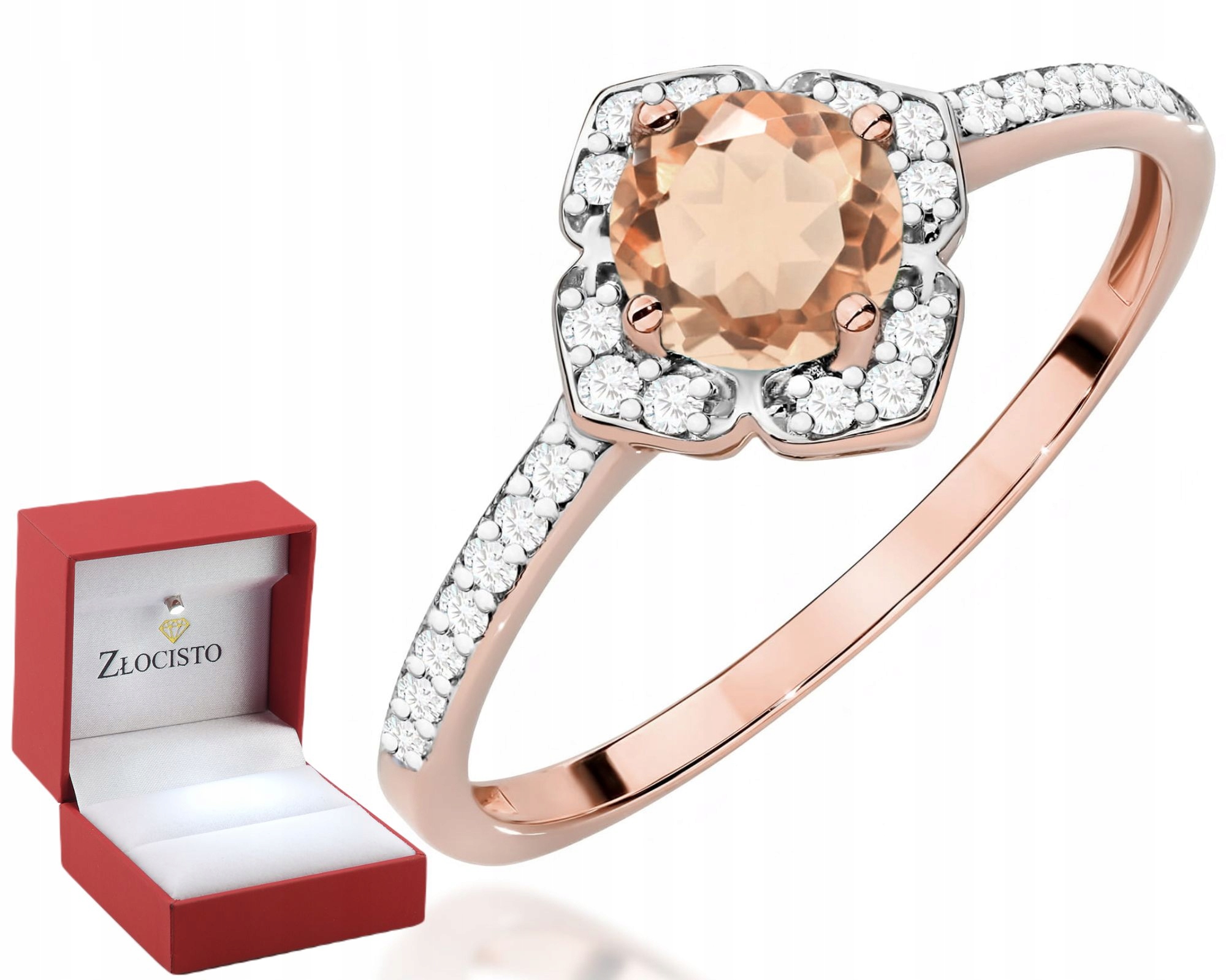 Prstýnek Z Růžového Zlata S Morganitem A Diamanty, Zlato 585