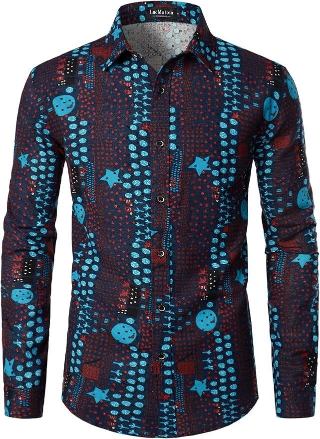 Pánská košile Africké vzory Retro Dlouhé rukávy Elegantní Tmavě modrá S