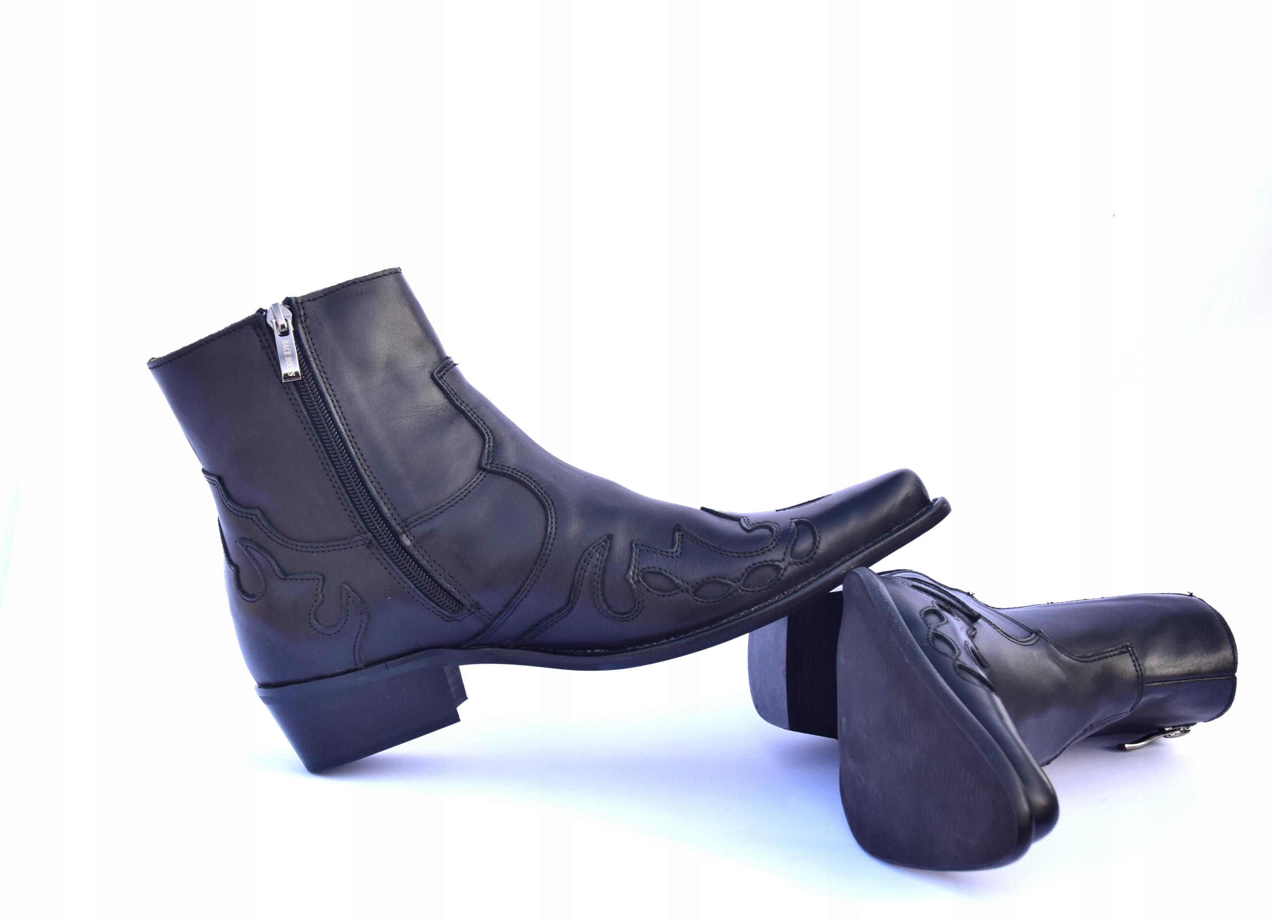 CZARNE MĘSKIE KOWBOJKI SKÓRZANE Z ZASUWAKIEM WEST Kod producenta brak