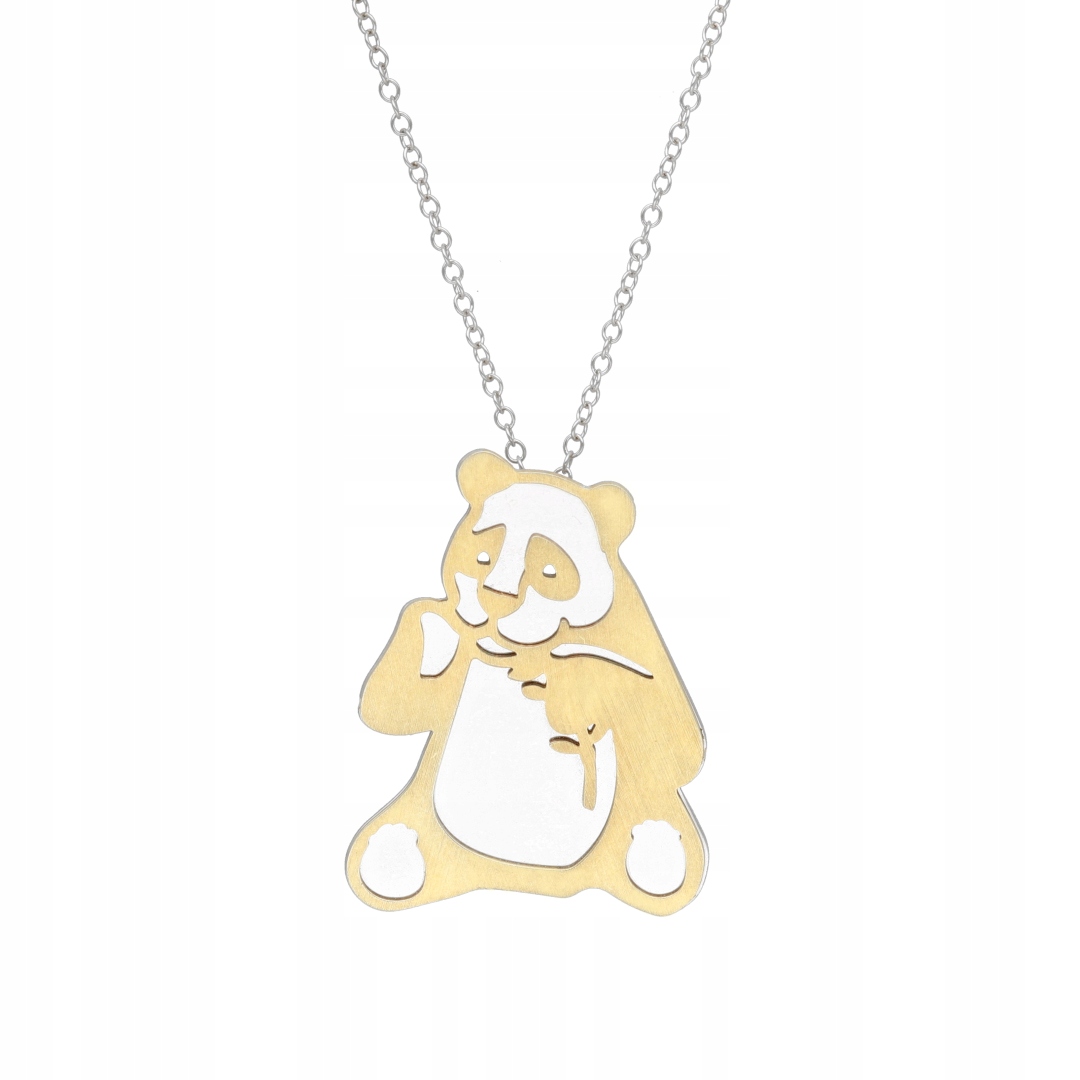 Dlouhý náhrdelník panda stříbro, rhodiovaný a pozlacený, 80 cm