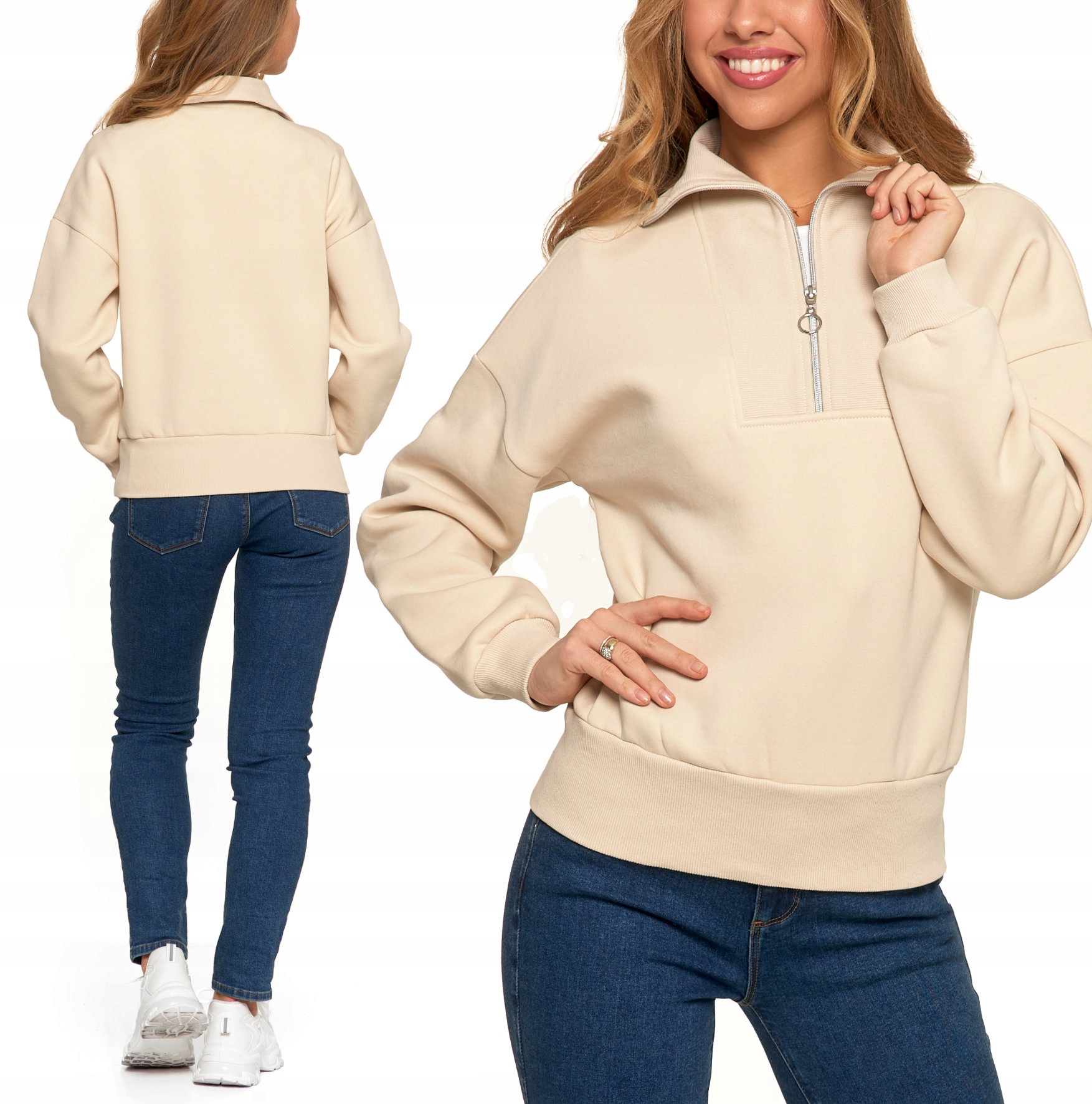 Ocieplana Bluza Damska Bawełniana Ze Stójką Moraj Bez Kaptura S