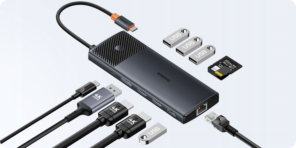 BASEUS ADAPTER HUB USB-C 11 PORTÓW TYP-C 4xUSB-A, RJ45, 2x HDMI, DP, SD/TF Informacje o bezpieczeństwie CE WEEE
