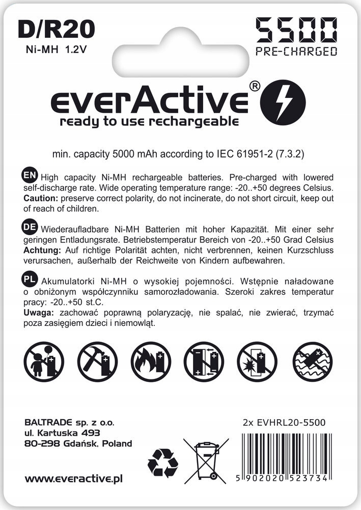 Akumulatorek everActive R20 D 5500 mAh R2U JAKOŚĆ Marka Everactive