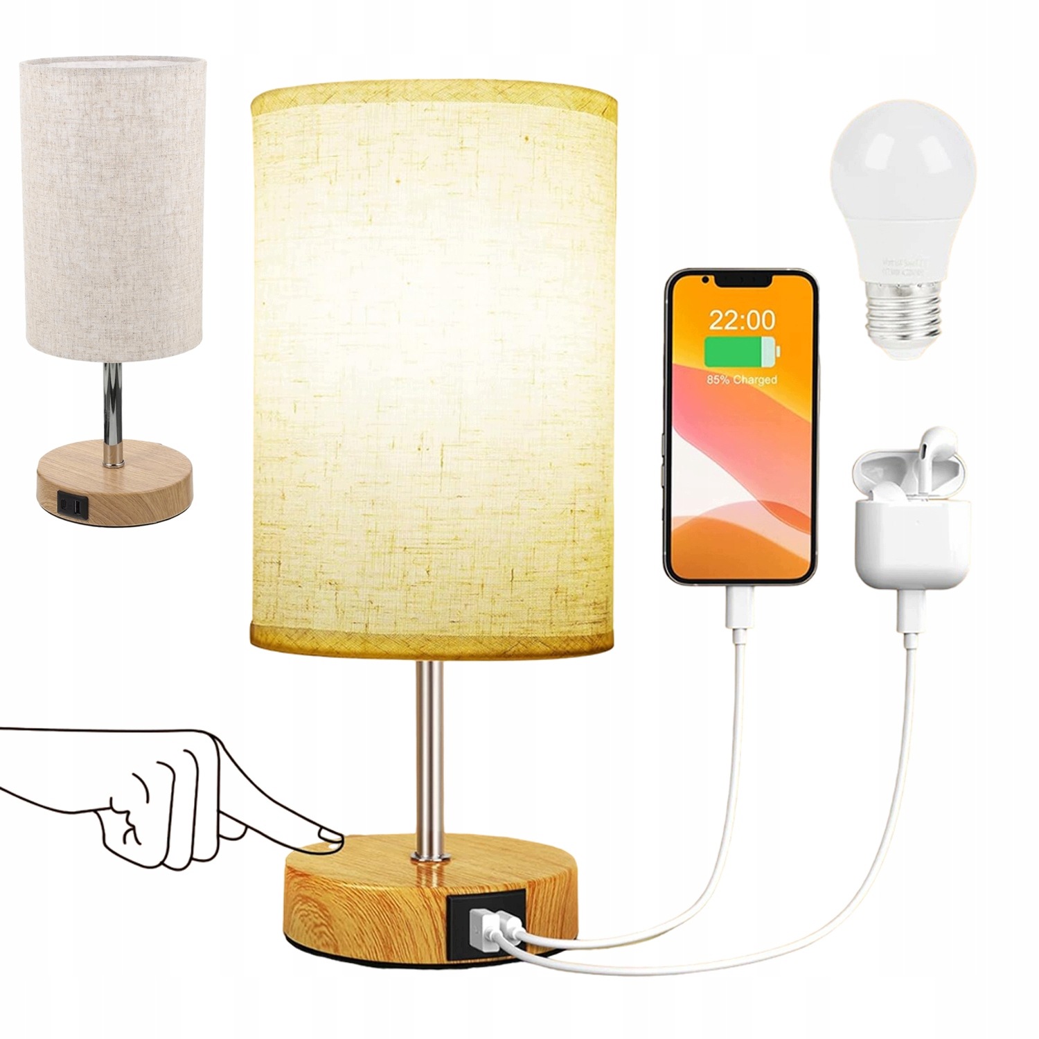elegantní Led stolní lampa noční stolní usb bezdrátová 3000K