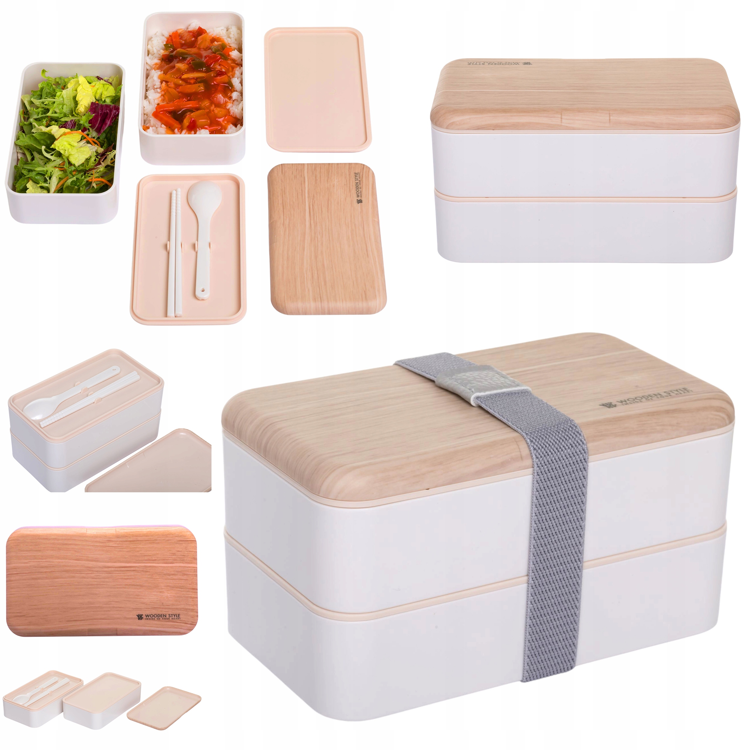 PODWÓJNY POJEMNIK NA OBIAD LUNCH POKRYWKA BAMBUS