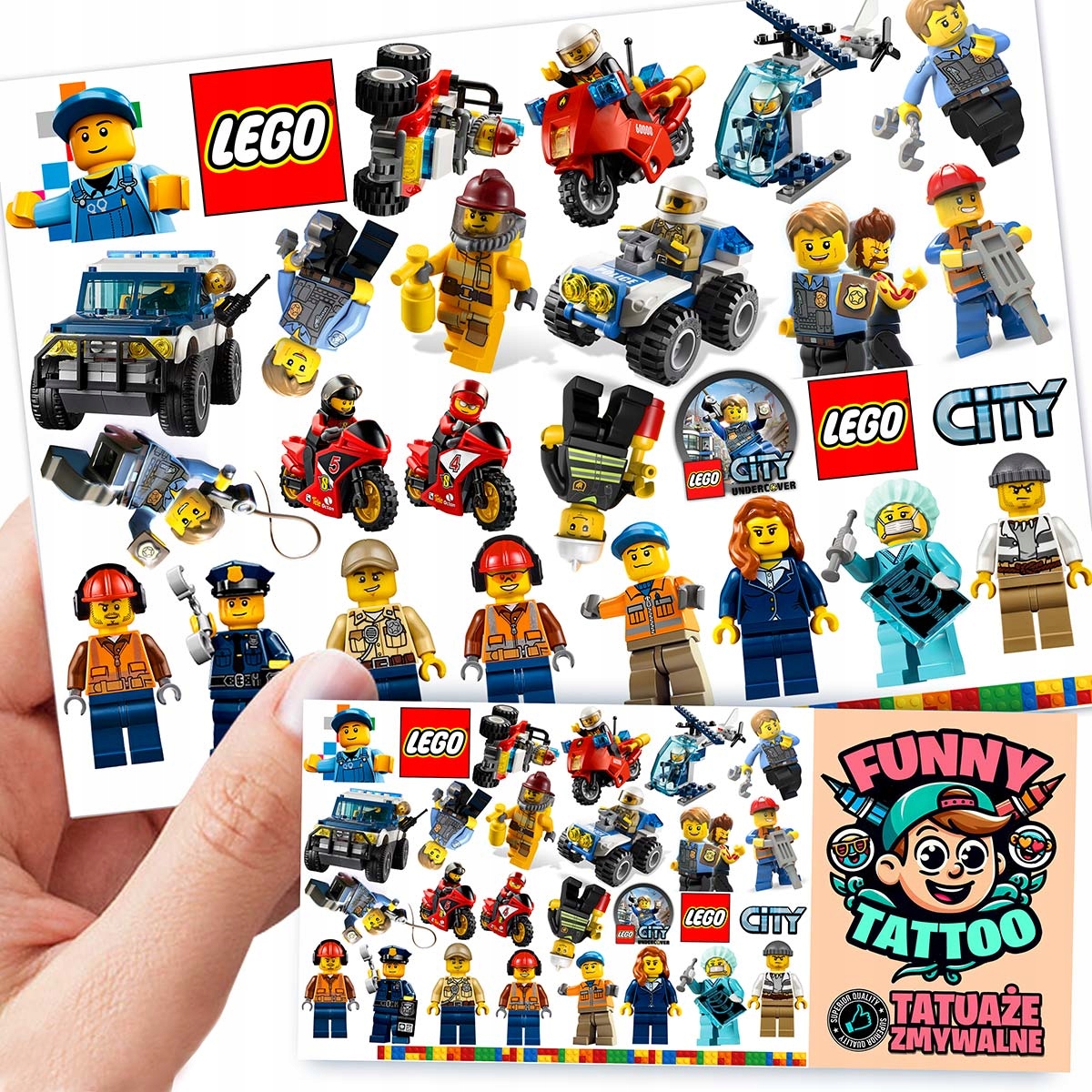 TATUAŻE ZMYWALNE DLA DZIECI LEGO CITY WZORY ORYGINALNE