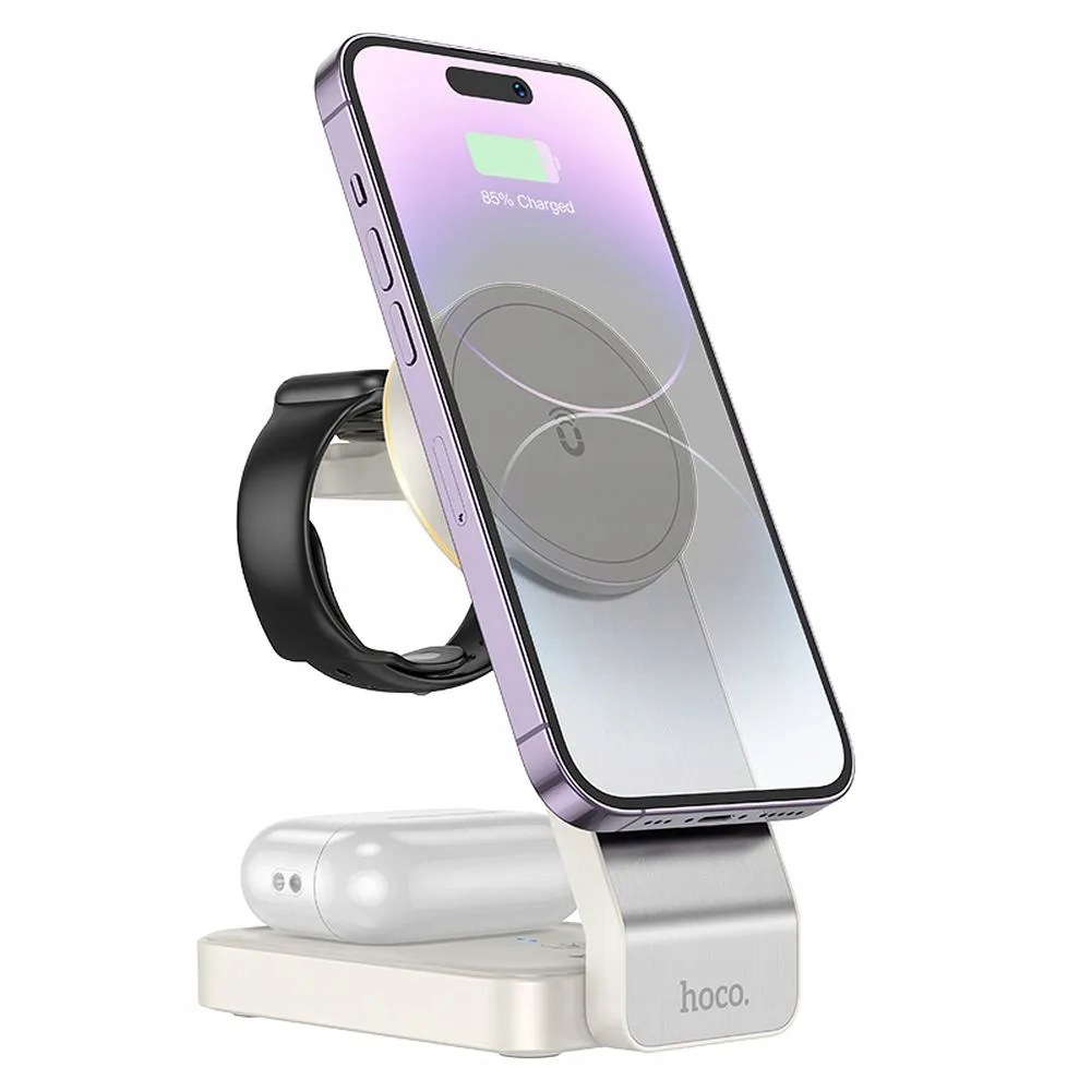 Indukční nabíječka Hoco 3v1 15W kompatibilní s MagSafe CQ3, bílá