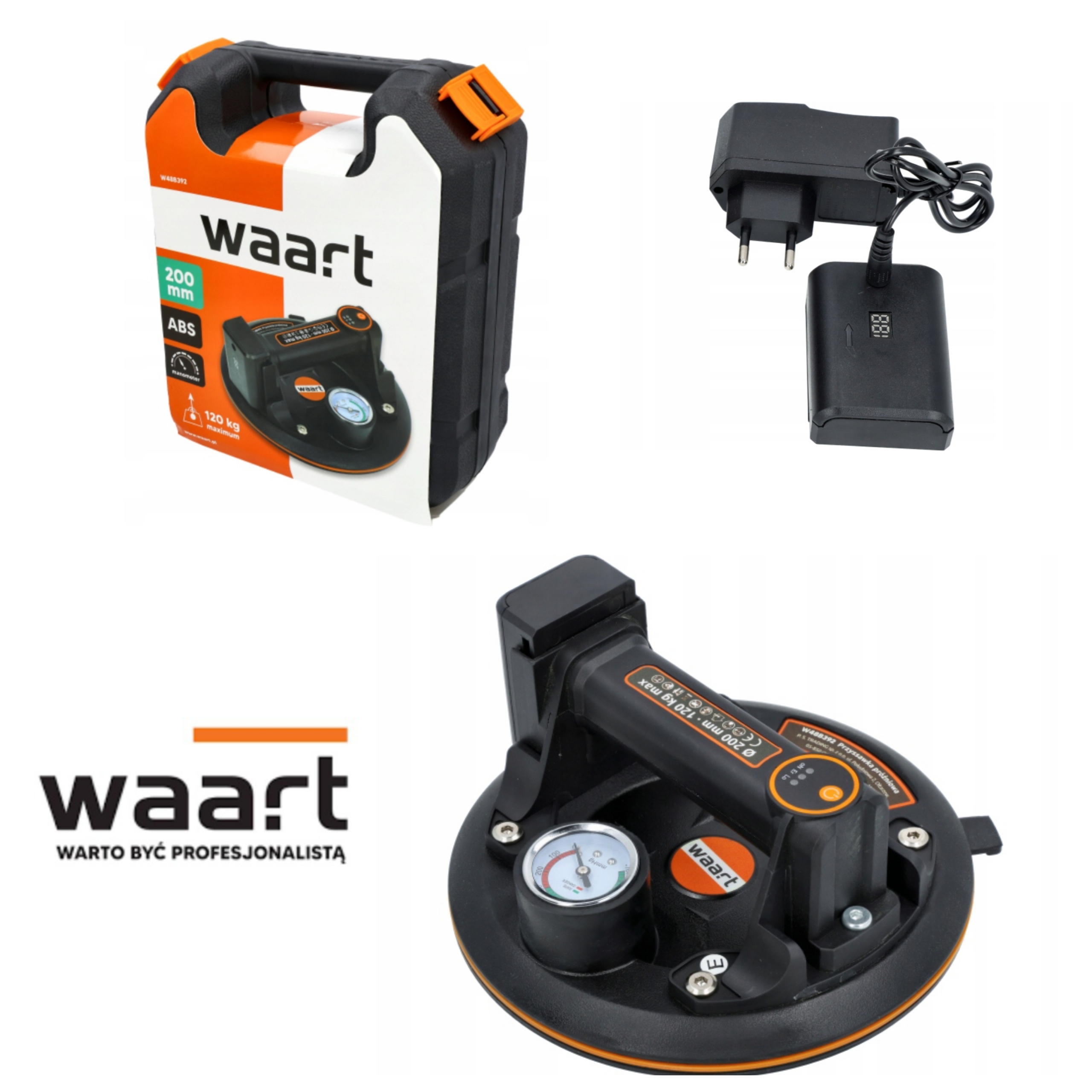 Przyssawka Próżniowa 200 MM Do Płytek Akumulatorowa Manometr Udźwig 120 Kg