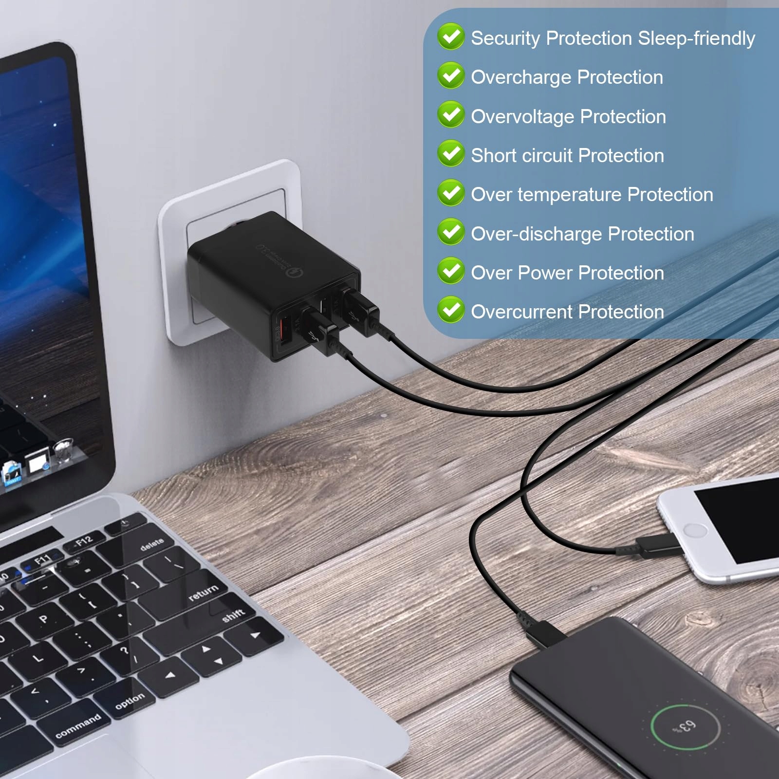 KAIMENGLONG USB LADER 2 Sztuki Szybka Ładowarka 33W Quick Charge 30 — miniatura 7