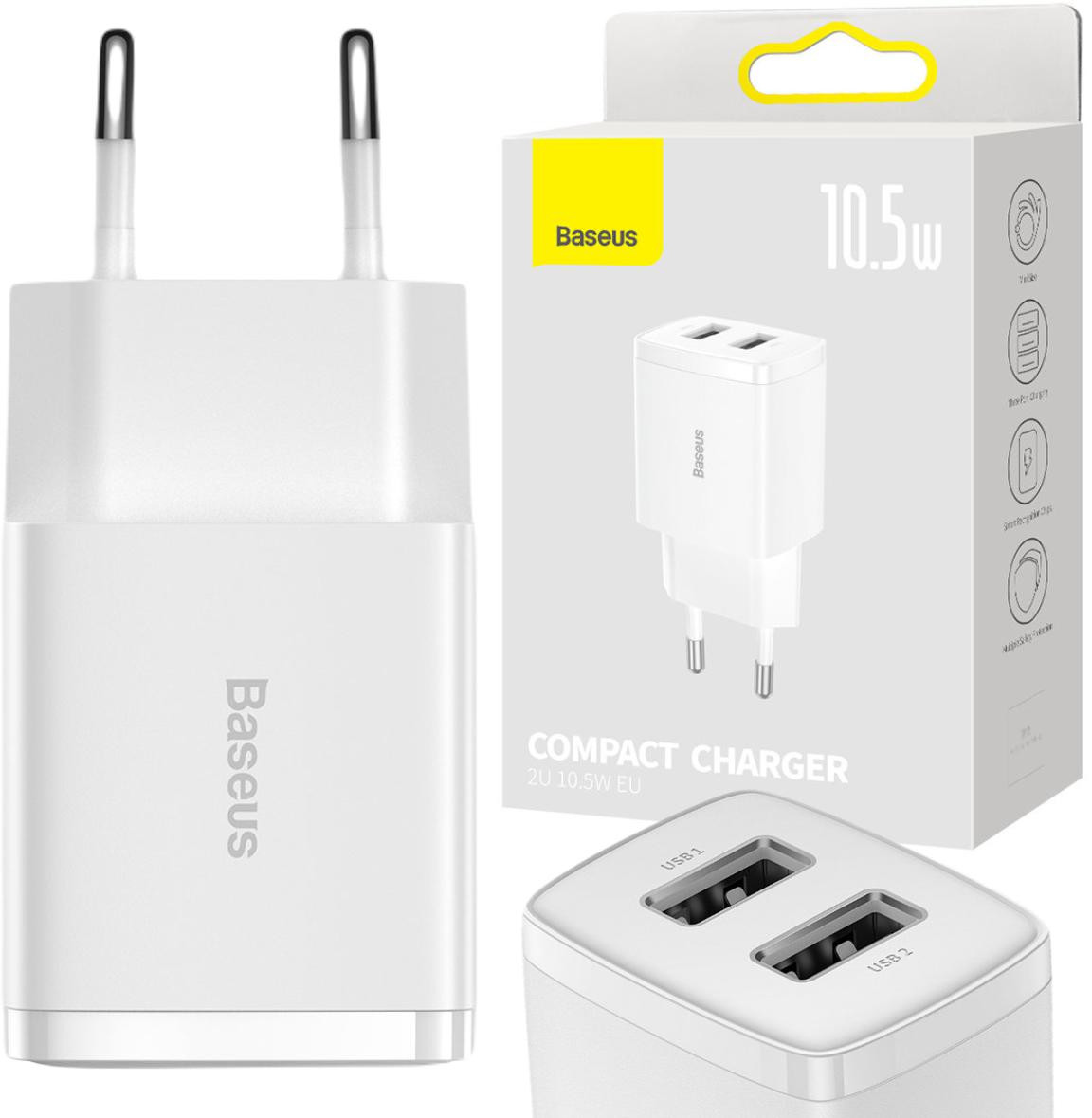 Ładowarka Sieciowa Baseus Compact Charger CCXJ010202 10.5W 2x Usb-a Biała