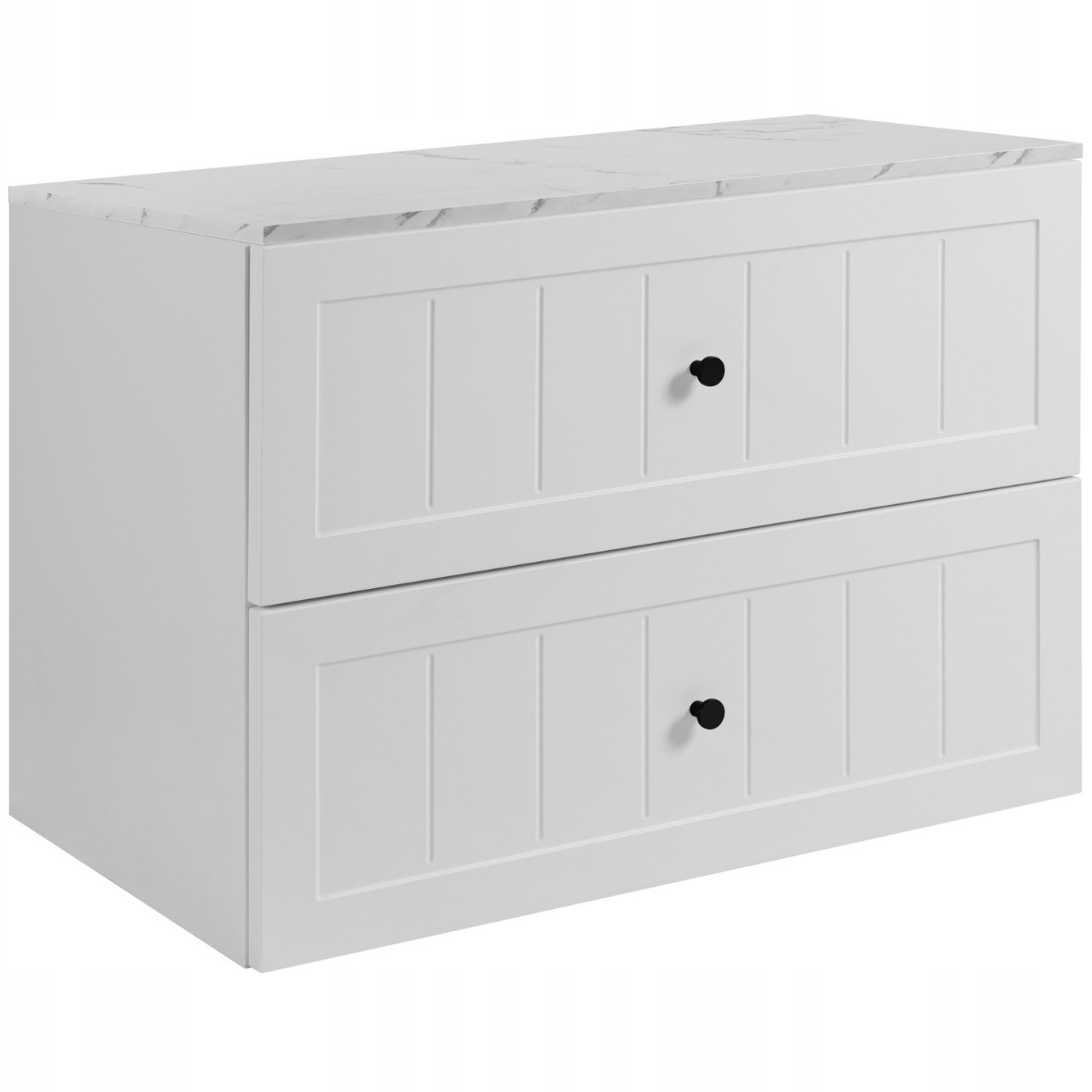 Koupelnová skříňka pod umyvadlo Bílá 80 Frézované přední části, knoflíky, mramorová deska