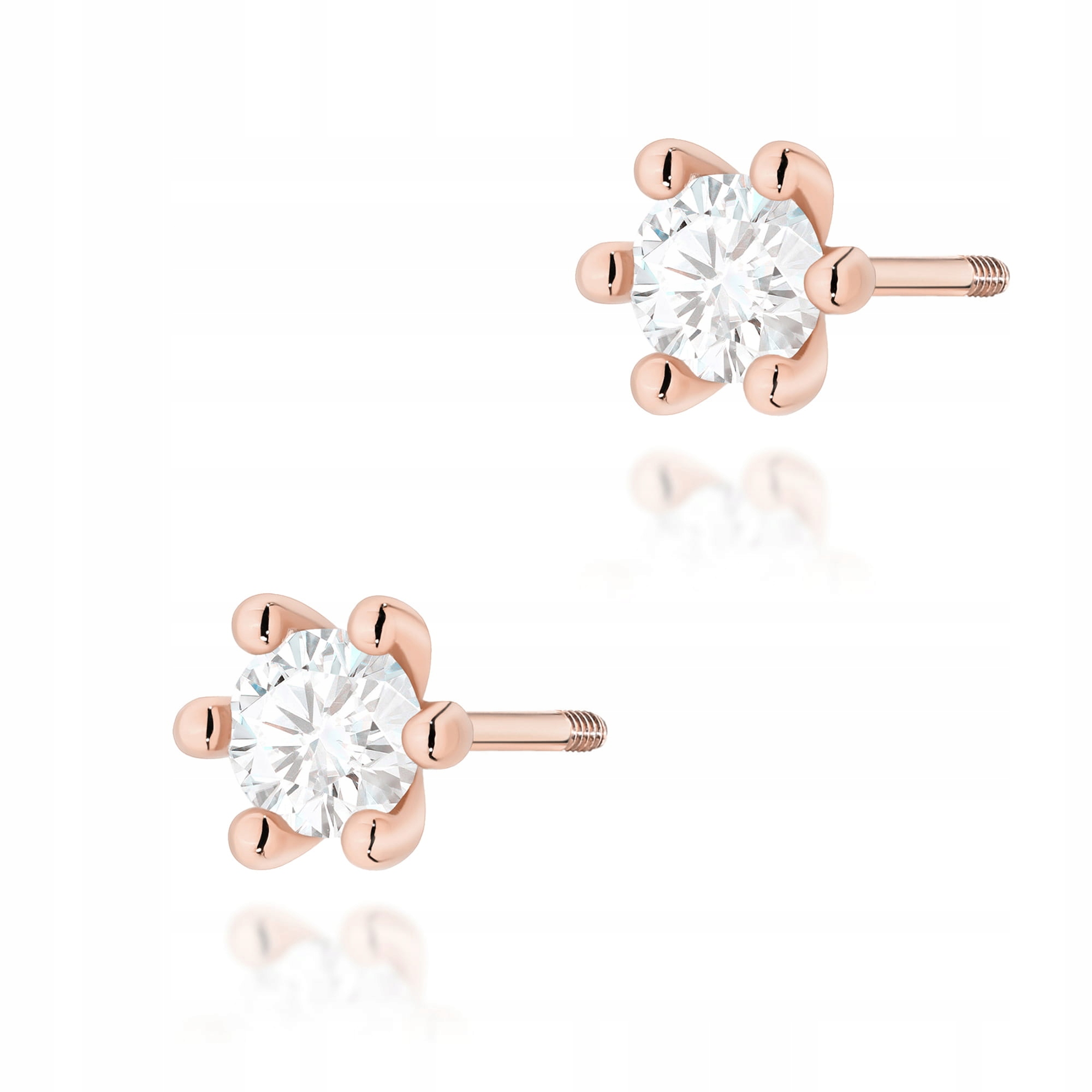 Náušnice z růžového zlata 585, kulaté diamanty 0,30 ct na šroubovací tyčinku